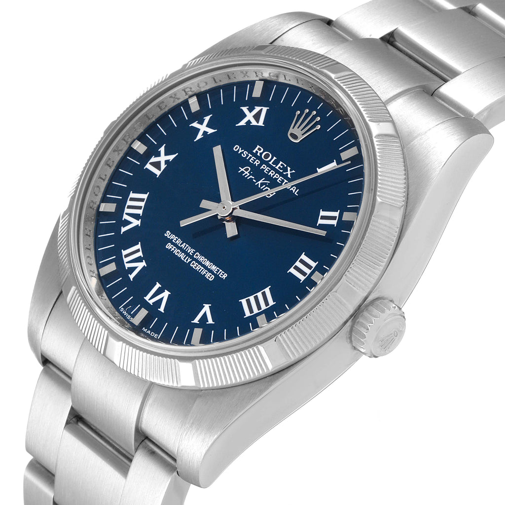 Rolex Air King Blue Roman Dial Steel Mens Watch 114210