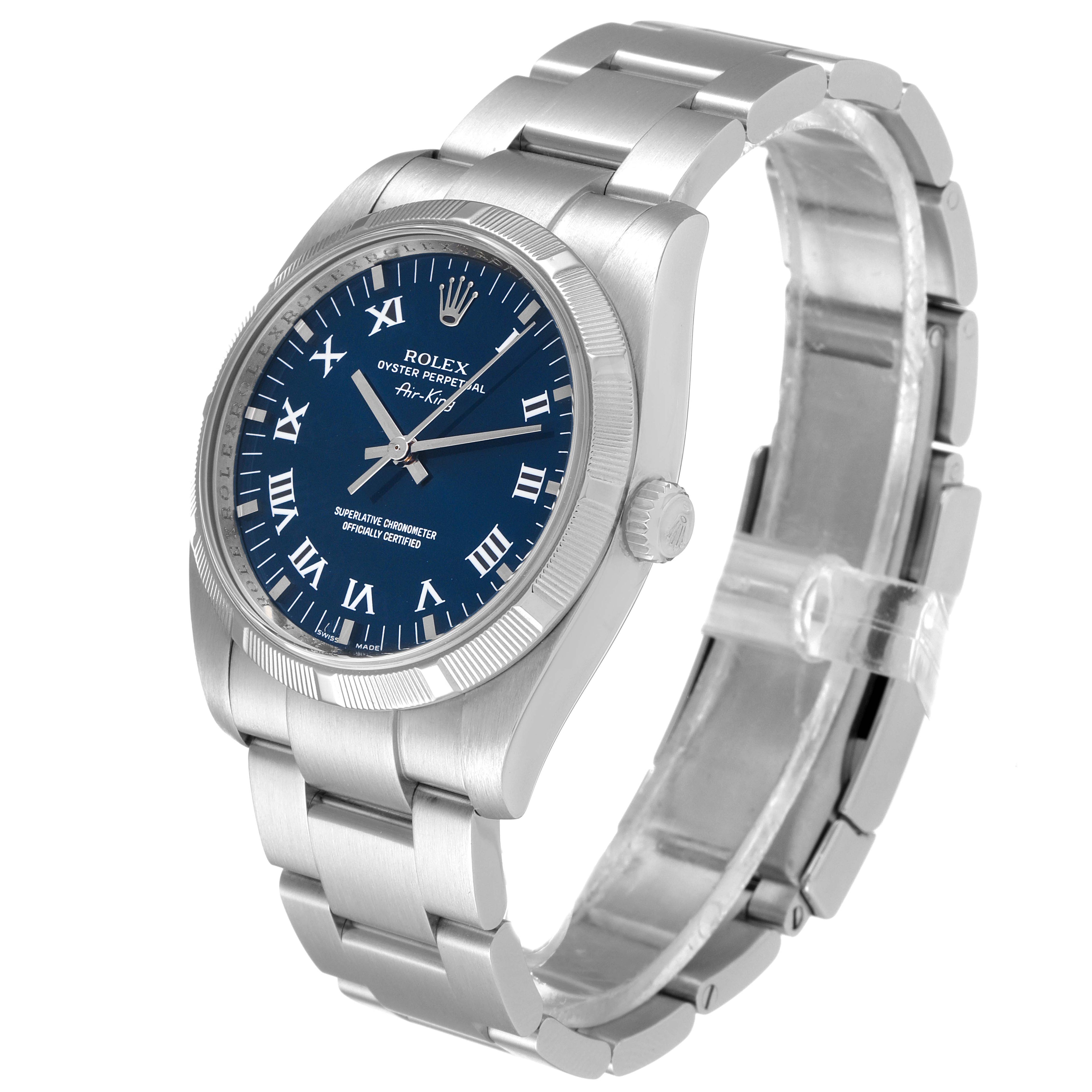 Rolex Air King Blue Roman Dial Steel Mens Watch 114210