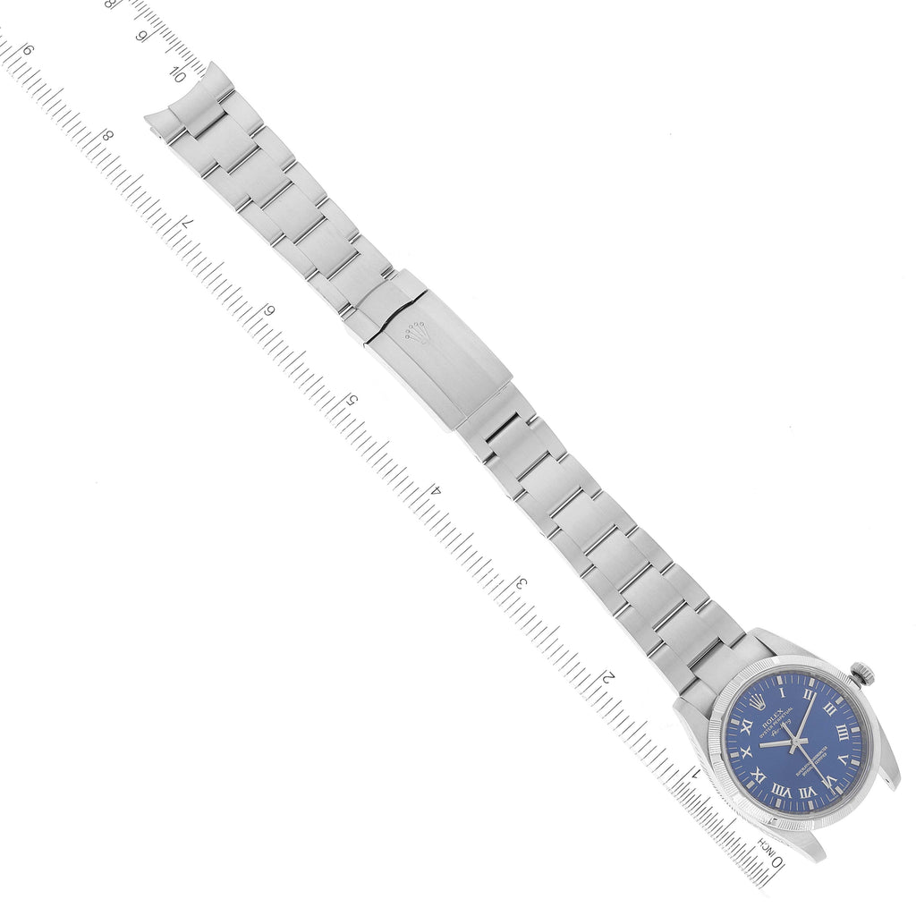 Rolex Air King Blue Roman Dial Steel Mens Watch 114210 Box Card