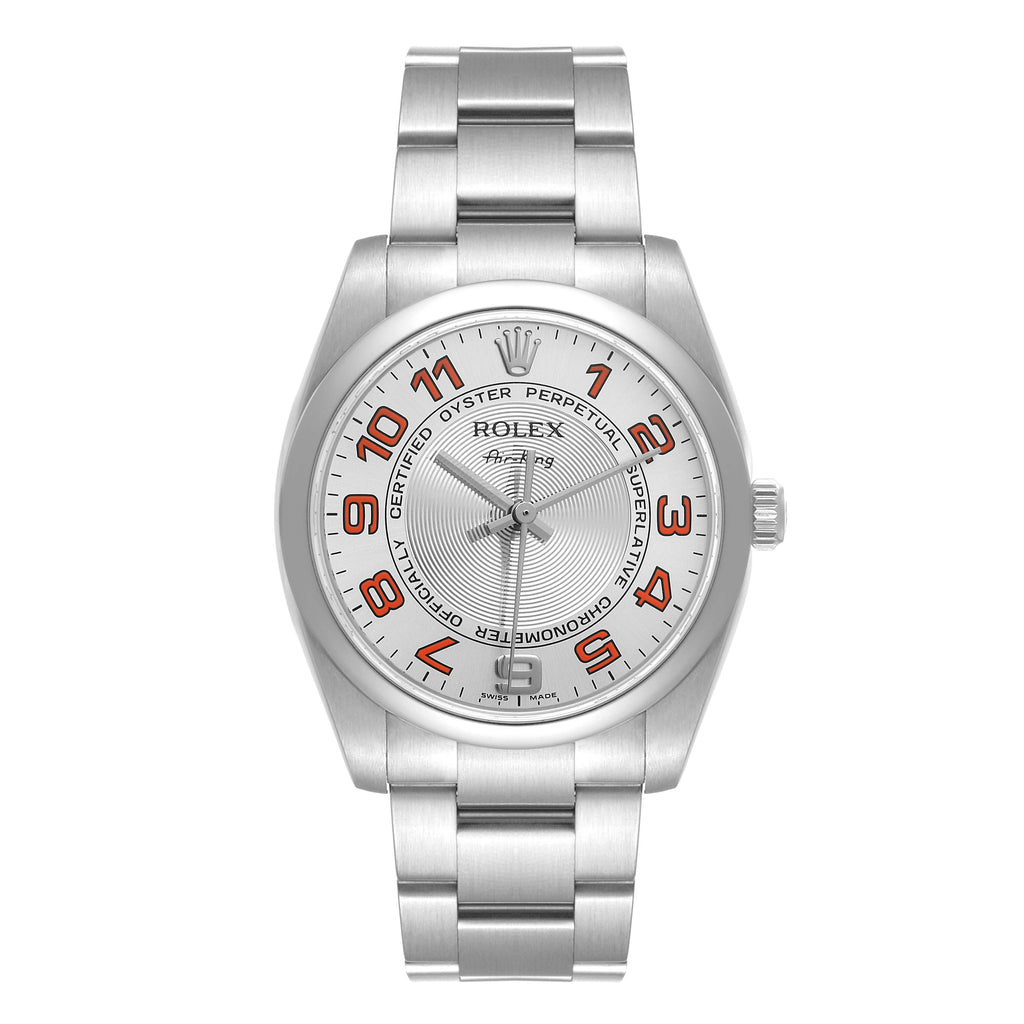Rolex Air King Concentric Silver Orange Dial Mens Watch 114200