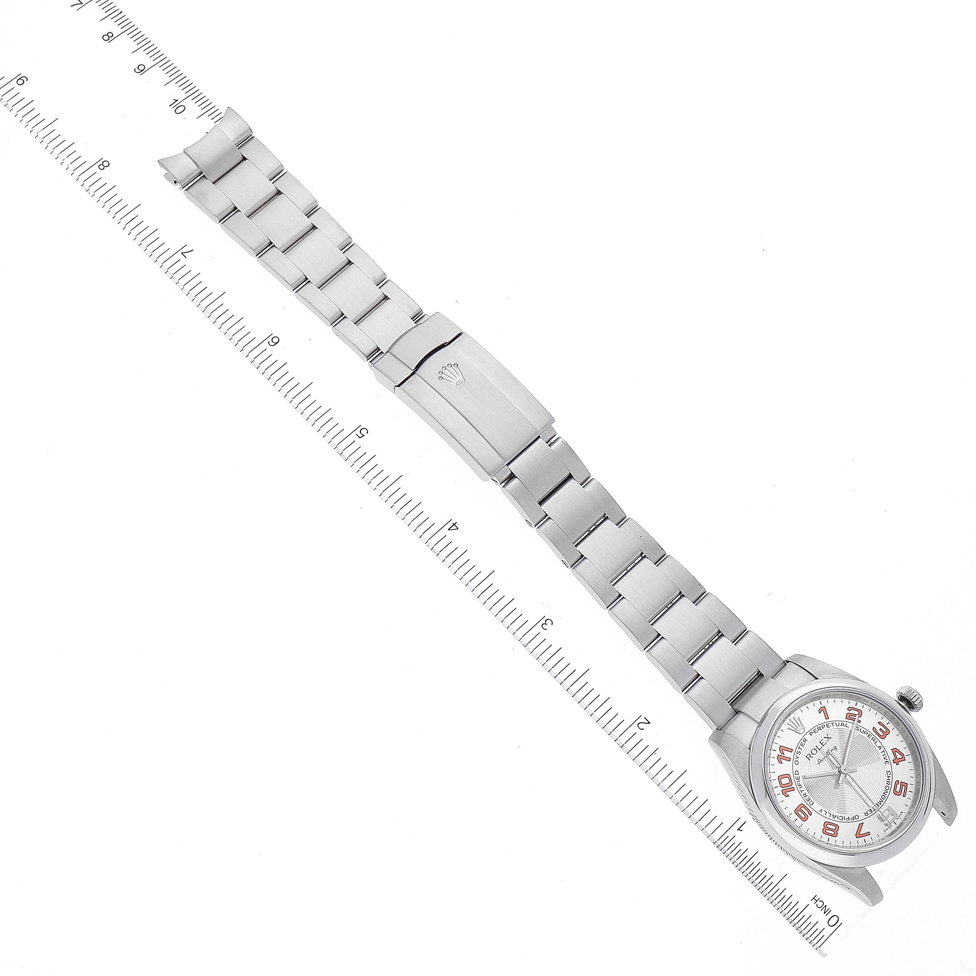 Rolex Air King Concentric Silver Orange Dial Mens Watch 114200