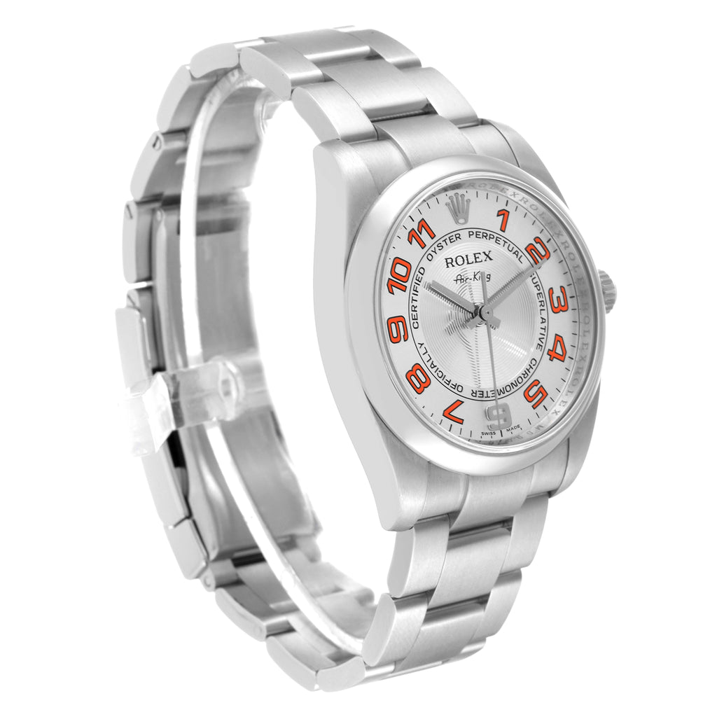 Rolex Air King Concentric Silver Orange Dial Mens Watch 114200