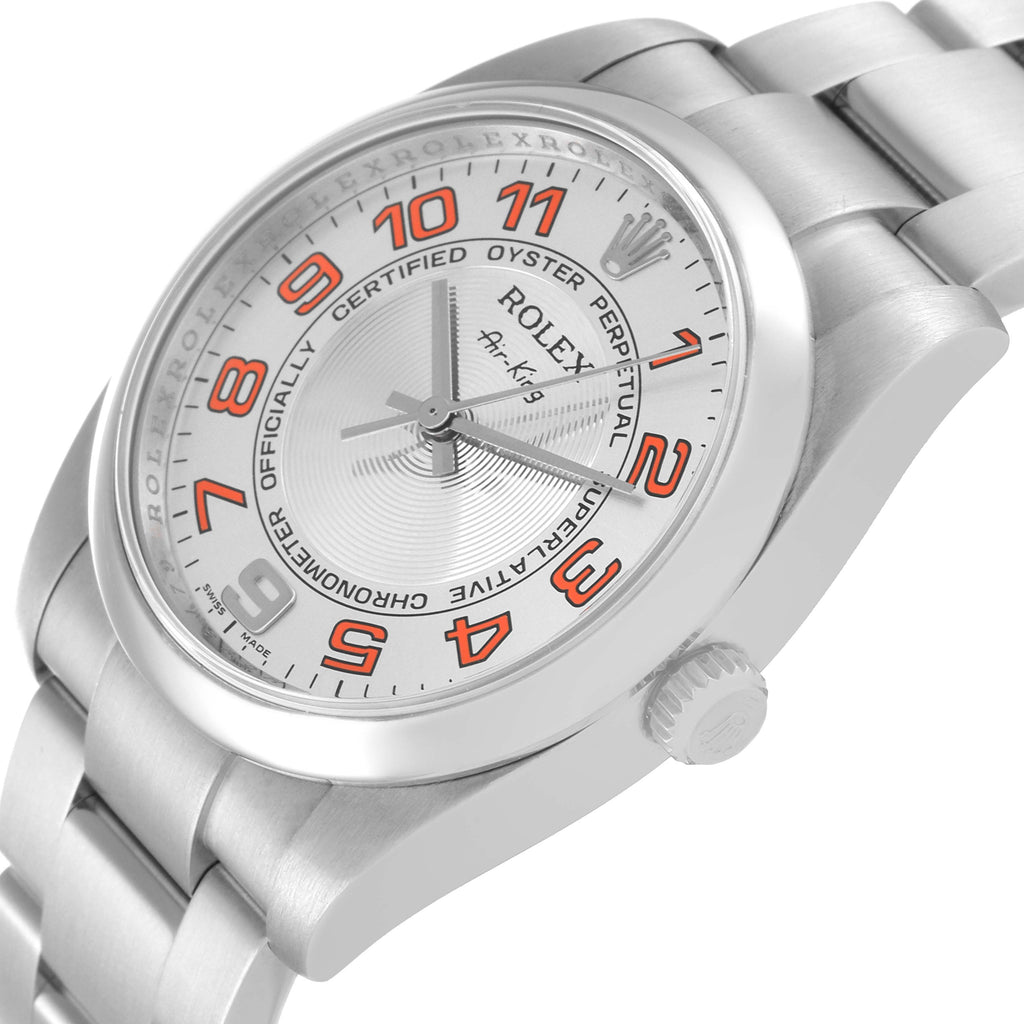 Rolex Air King Concentric Silver Orange Dial Mens Watch 114200