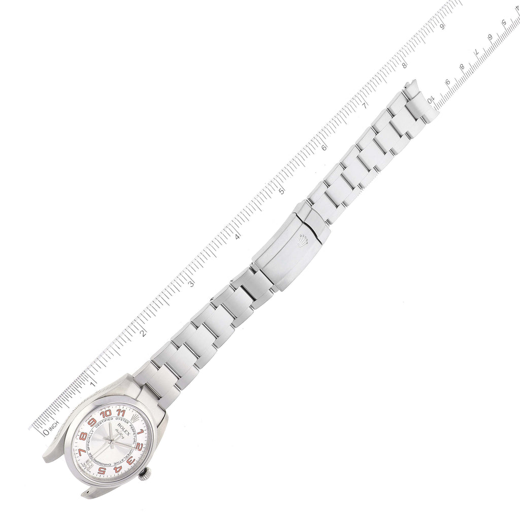 Rolex Air King Concentric Silver Orange Dial Mens Watch 114200 Box Card