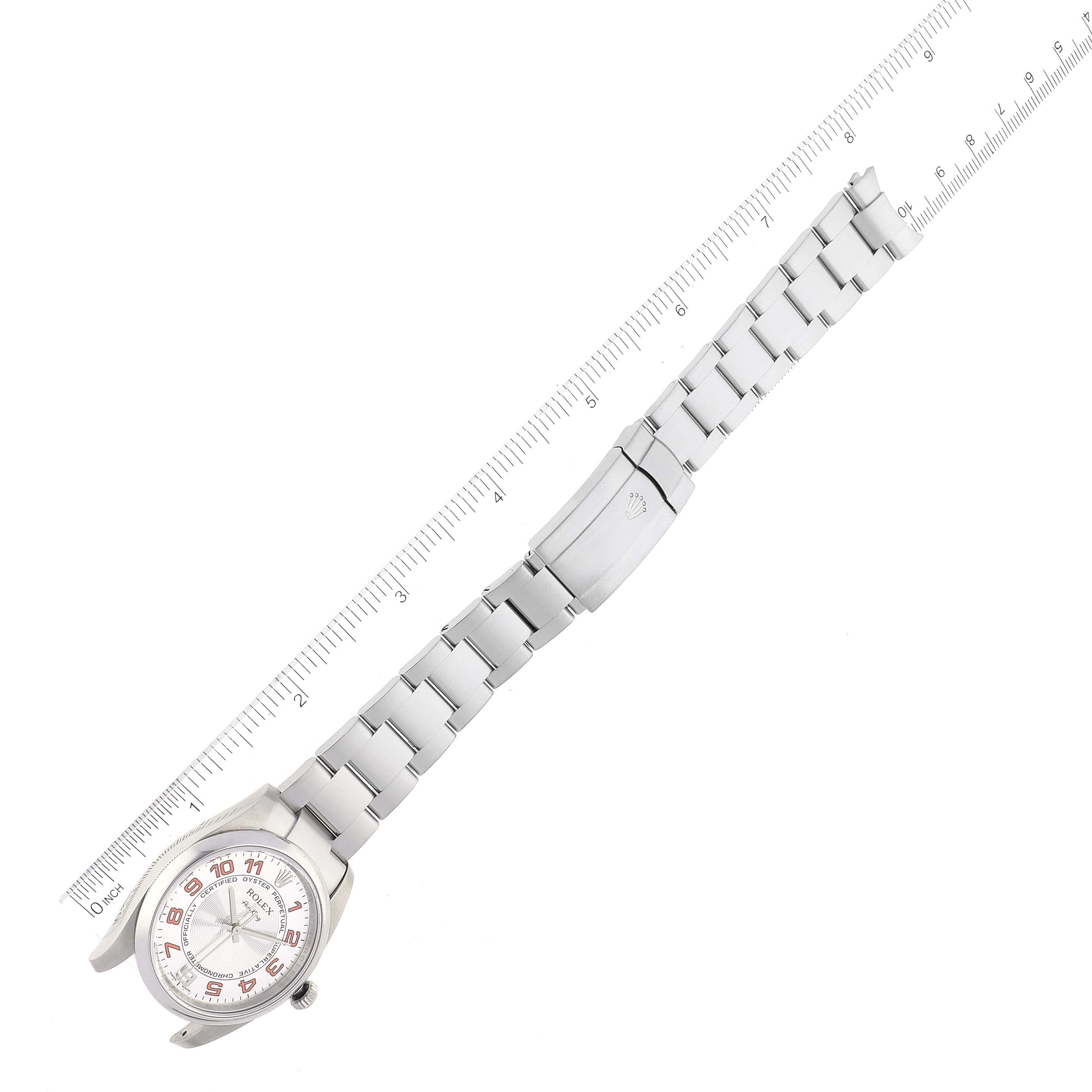 Rolex Air King Concentric Silver Orange Dial Mens Watch 114200 Box Card