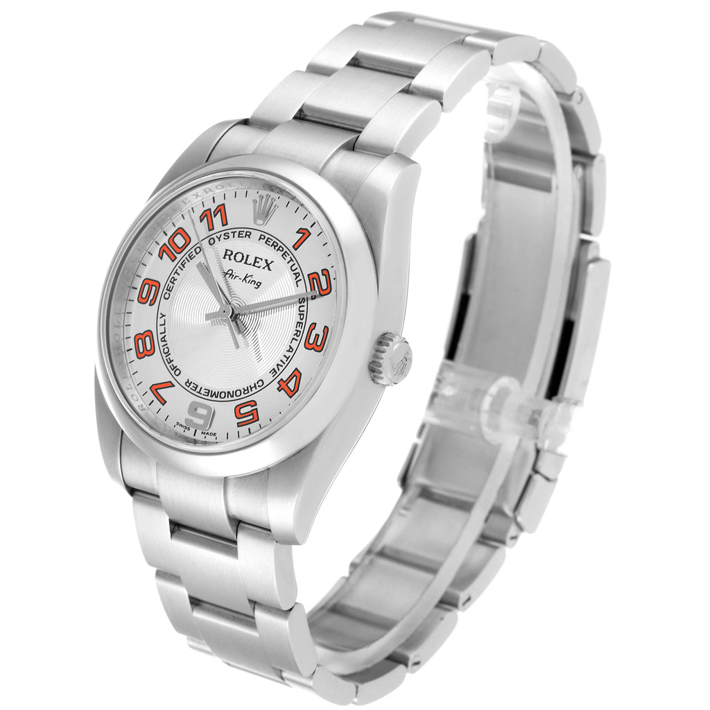 Rolex Air King Concentric Silver Orange Dial Mens Watch 114200 Box Card