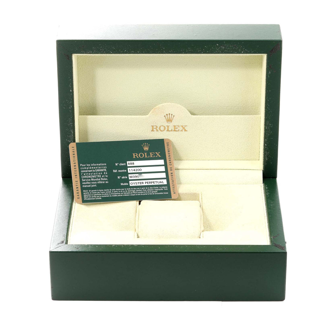 Rolex Air King Concentric Silver Orange Dial Mens Watch 114200 Box Card