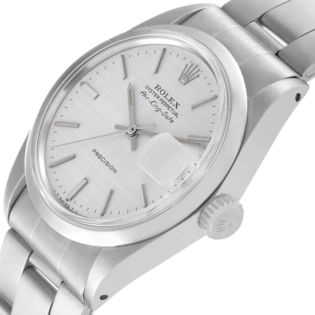Rolex Air King Date Stainless Steel Silver Linen Dial Vintage Mens Watch 5700