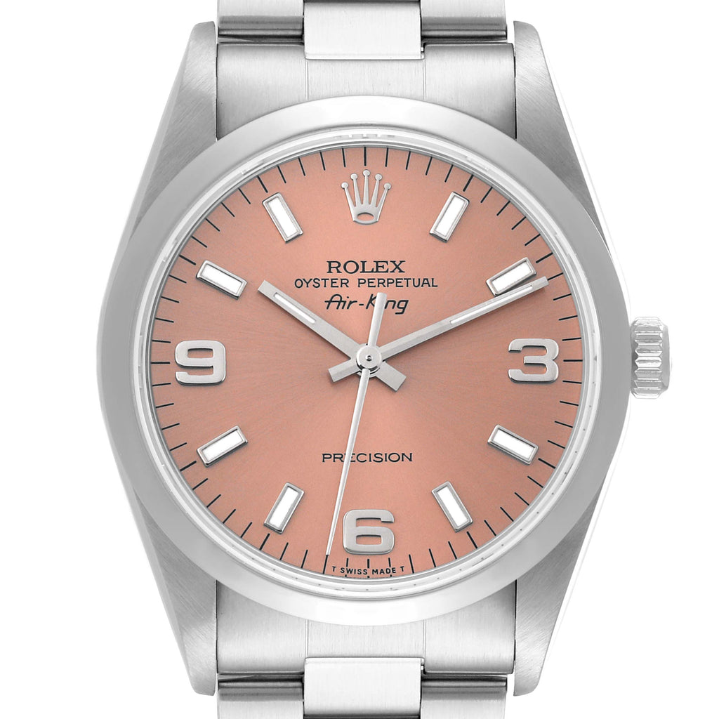Rolex Air King Salmon Dial Smooth Bezel Steel Mens Watch 14000 Box Papers
