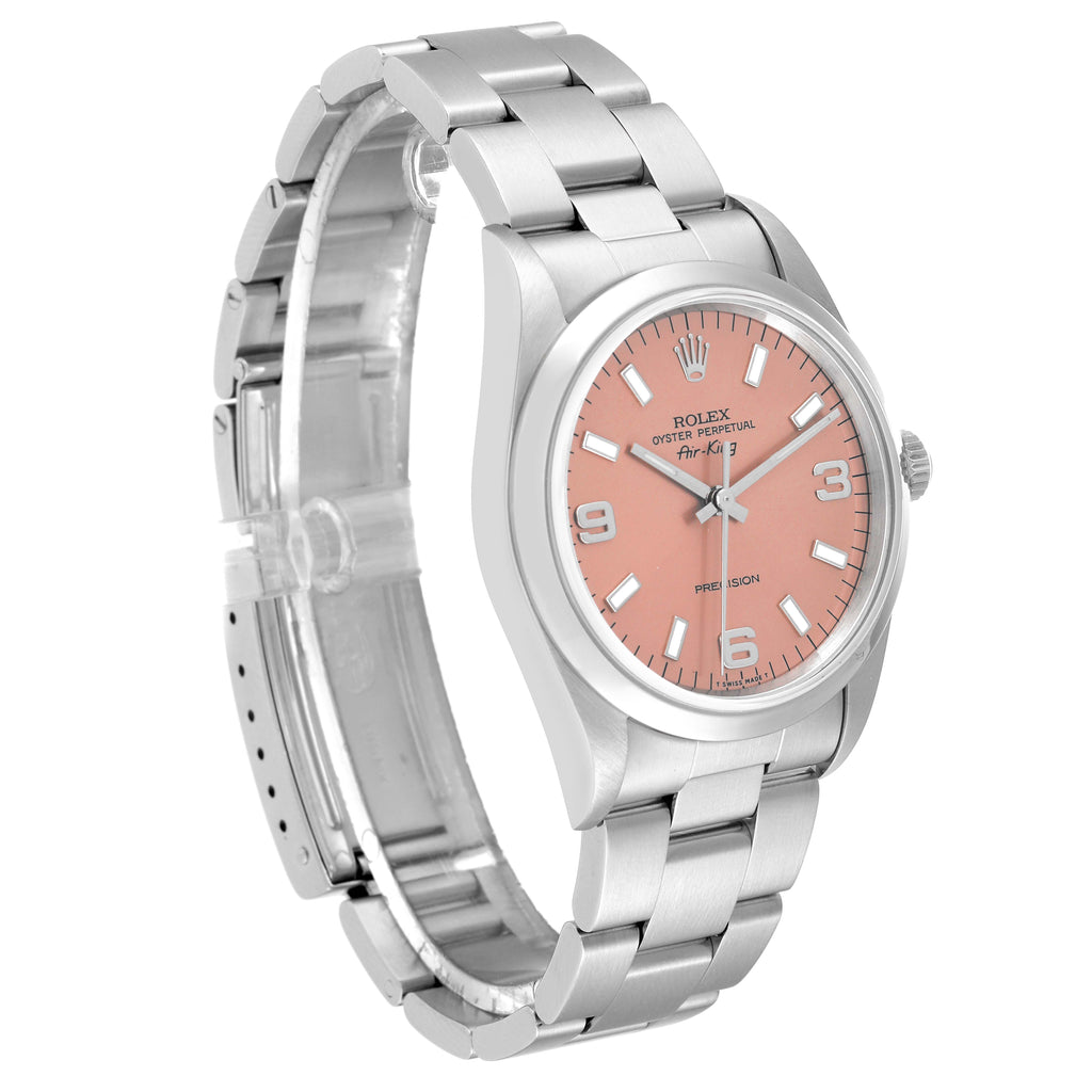 Rolex Air King Salmon Dial Smooth Bezel Steel Mens Watch 14000 Box Papers