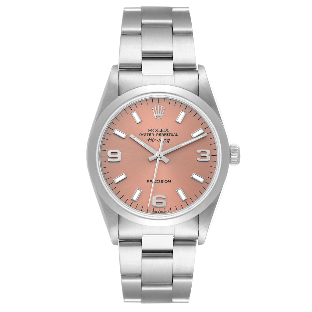 Rolex Air King Salmon Dial Smooth Bezel Steel Mens Watch 14000 Box Papers
