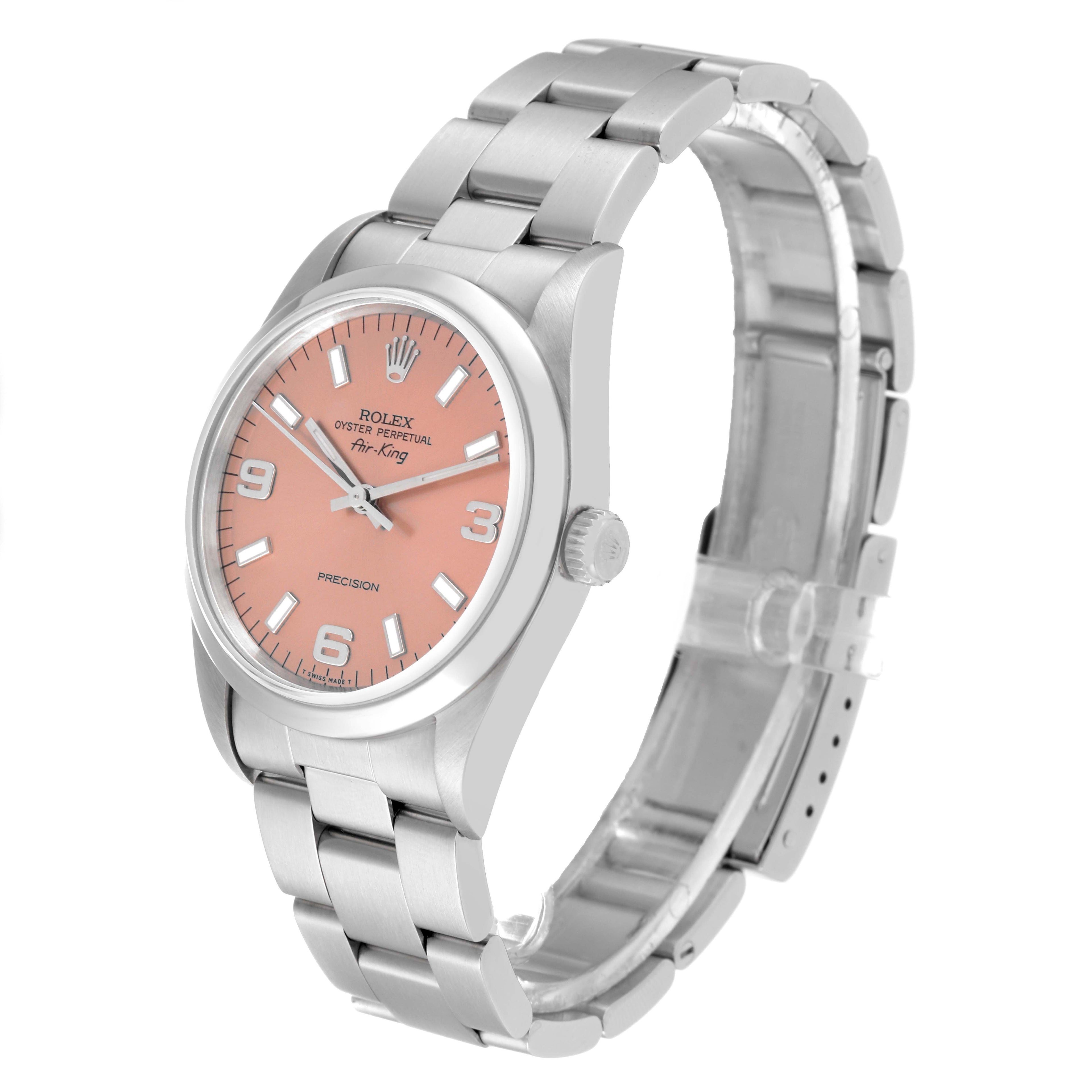 Rolex Air King Salmon Dial Smooth Bezel Steel Mens Watch 14000 Box Papers