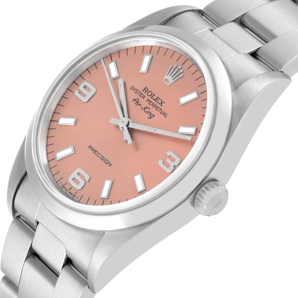 Rolex Air King Salmon Dial Smooth Bezel Steel Mens Watch 14000 Box Papers