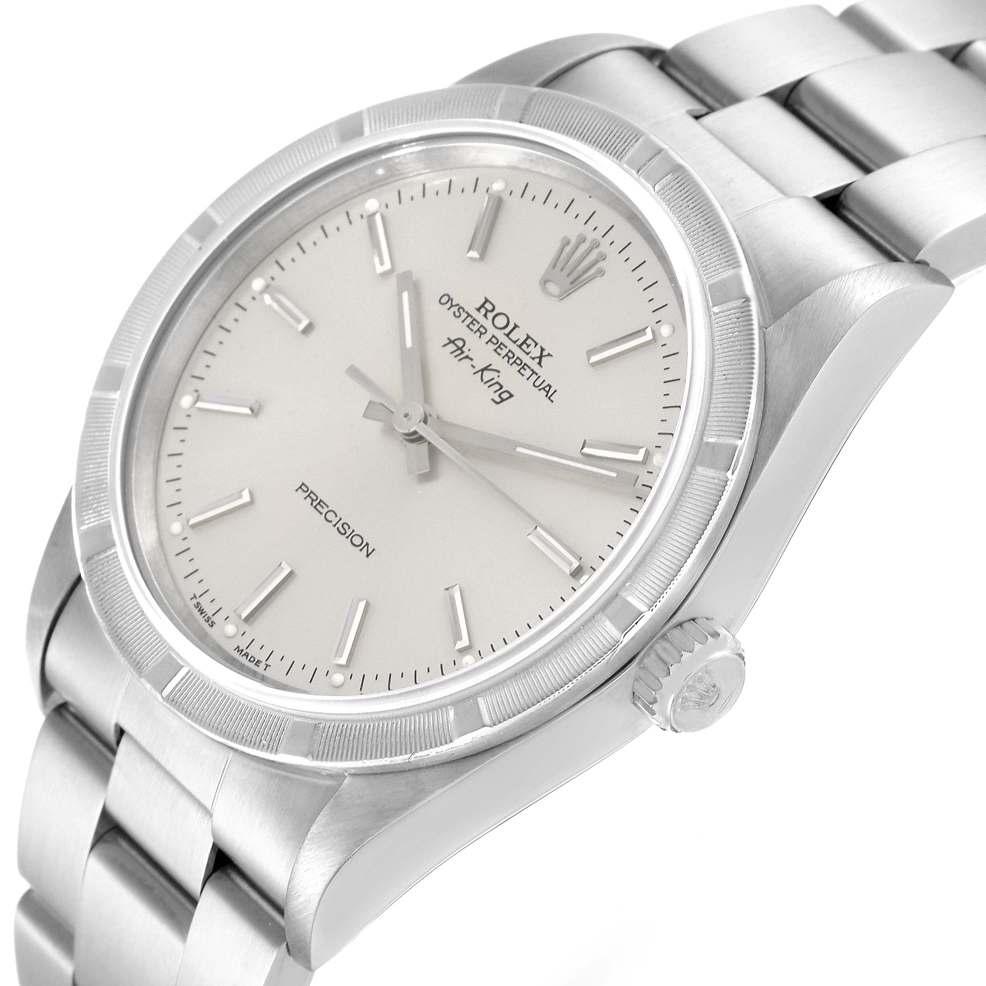 Rolex Air King Silver Dial 34mm Engine Turned Bezel Steel Mens Watch 14010
