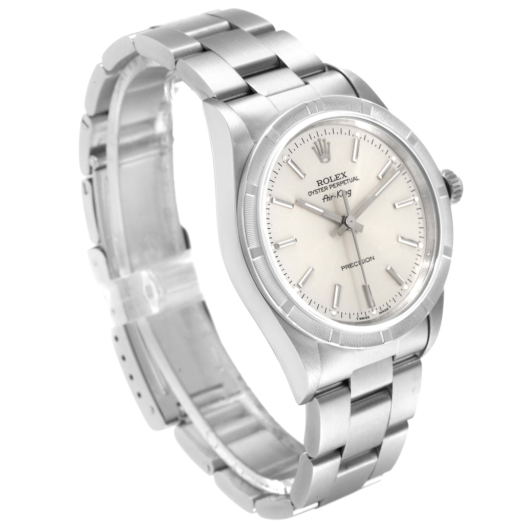 Rolex Air King Silver Dial 34mm Engine Turned Bezel Steel Mens Watch 14010