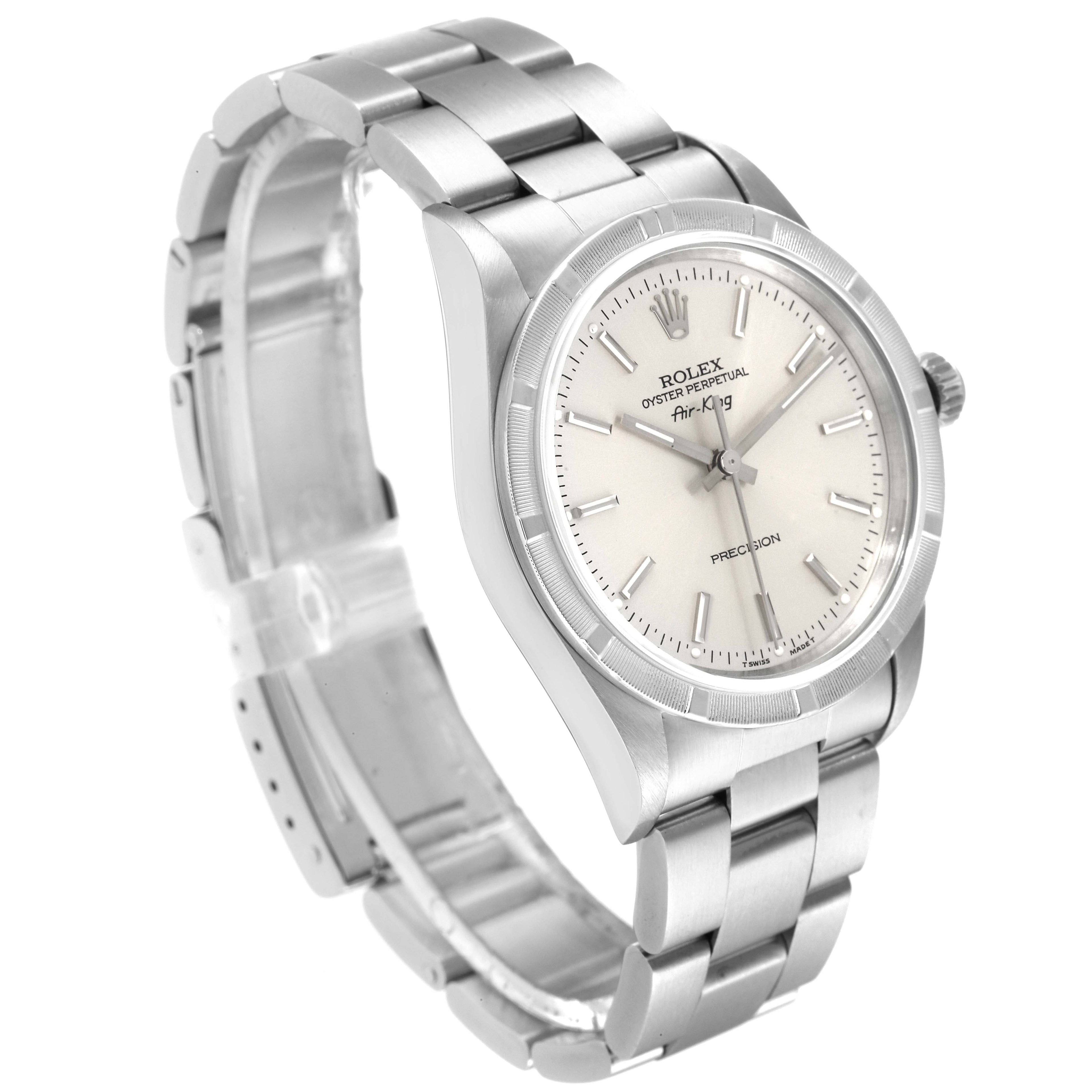 Rolex Air King Silver Dial 34mm Engine Turned Bezel Steel Mens Watch 14010