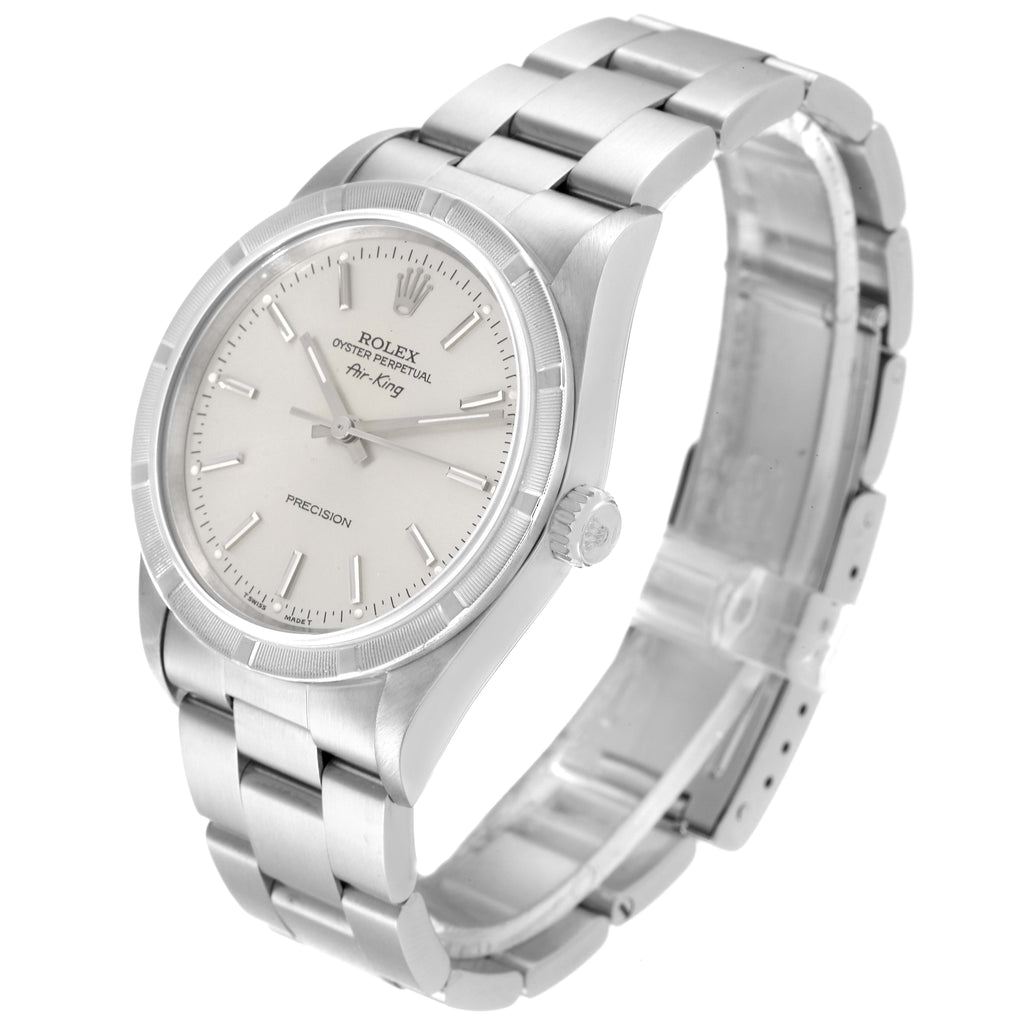 Rolex Air King Silver Dial 34mm Engine Turned Bezel Steel Mens Watch 14010