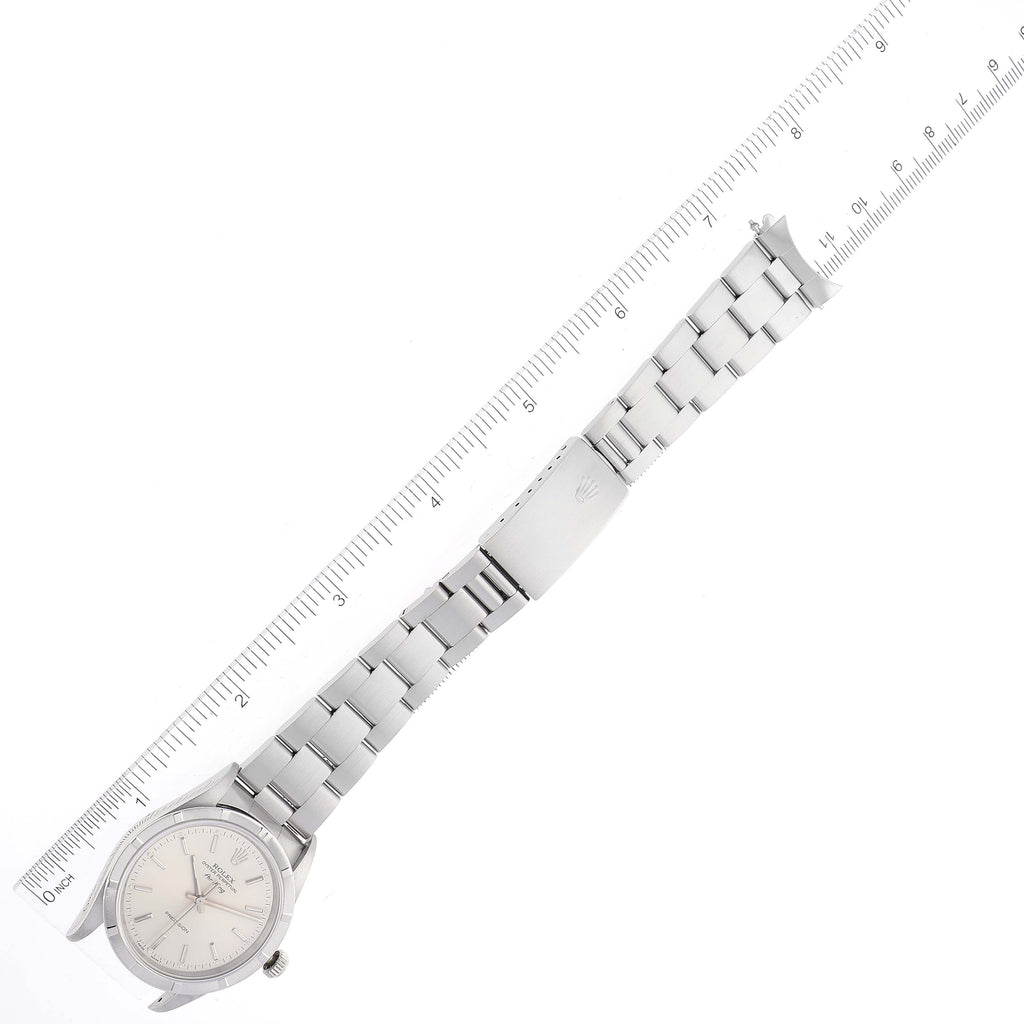 Rolex Air King Silver Dial 34mm Engine Turned Bezel Steel Mens Watch 14010