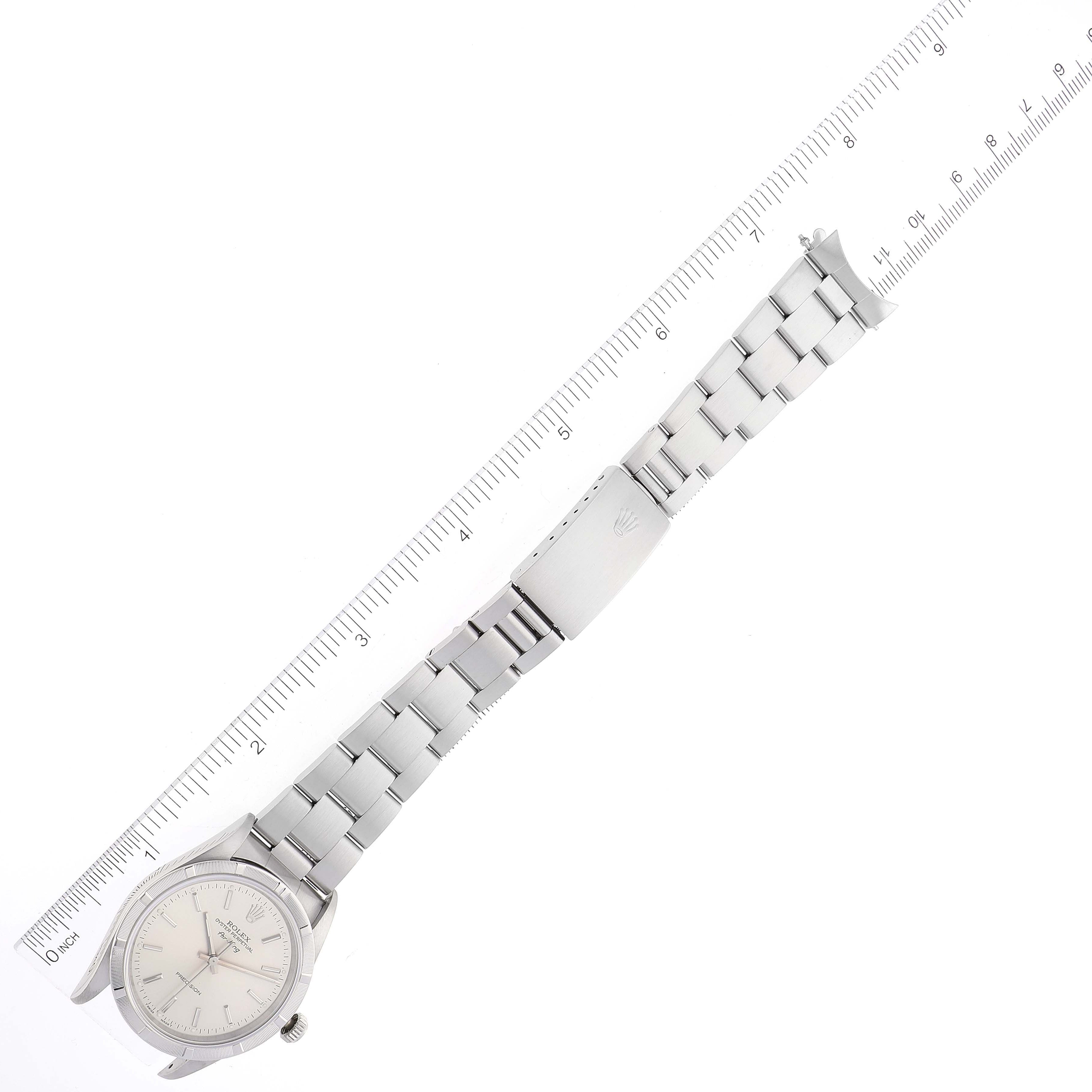 Rolex Air King Silver Dial 34mm Engine Turned Bezel Steel Mens Watch 14010