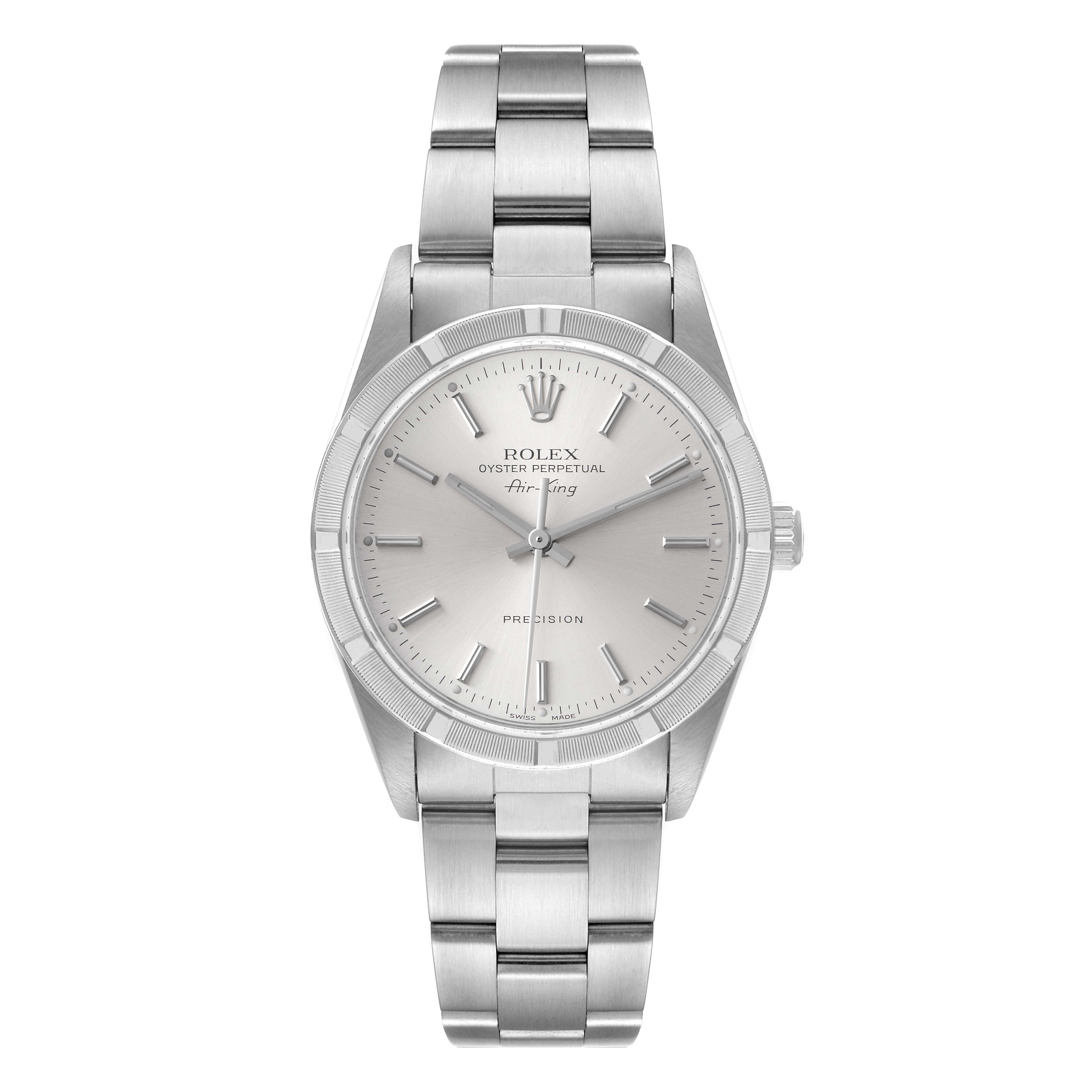 Rolex Air King Silver Dial 34mm Oyster Bracelet Steel Mens Watch 14010 Papers