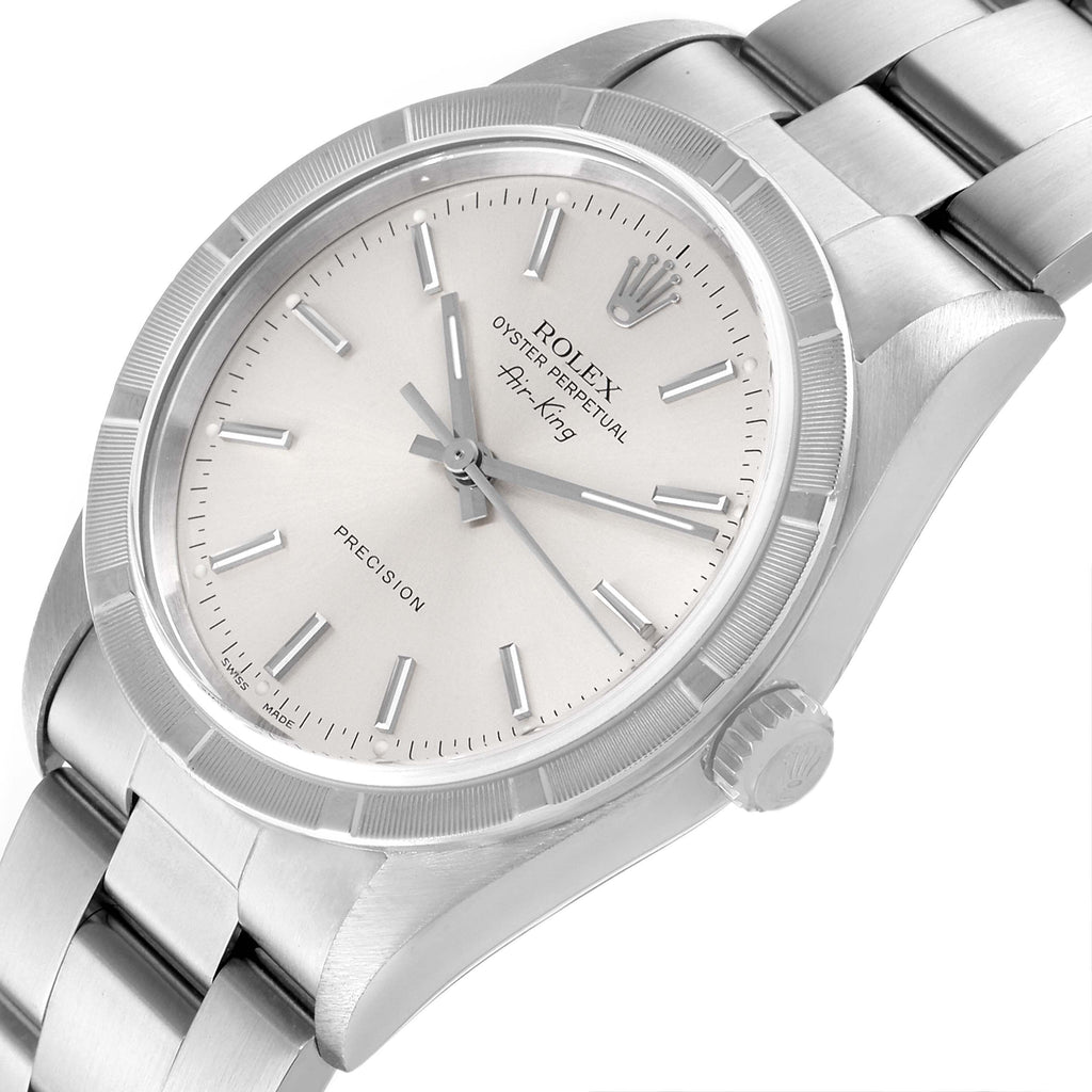 Rolex Air King Silver Dial 34mm Oyster Bracelet Steel Mens Watch 14010 Papers