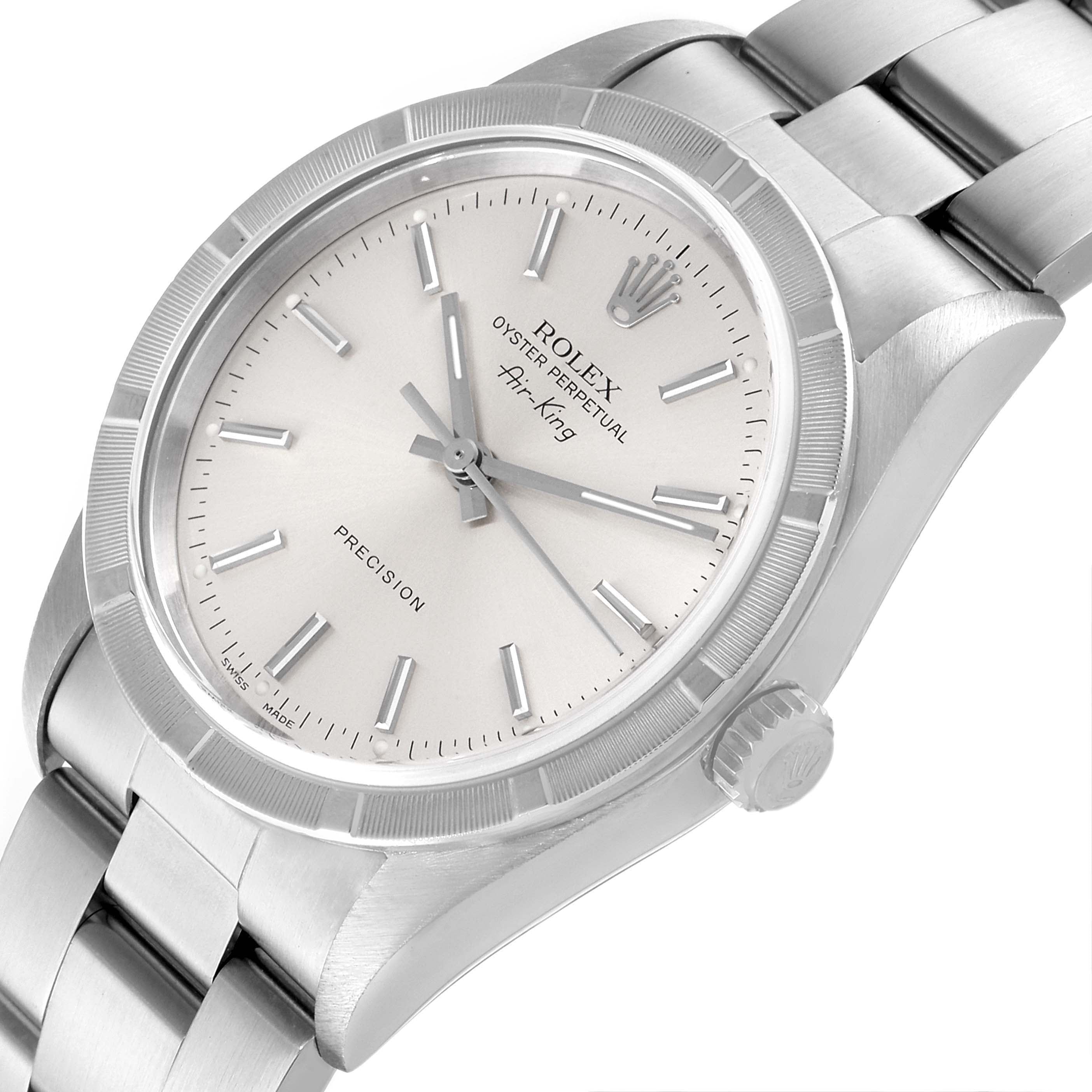 Rolex Air King Silver Dial 34mm Oyster Bracelet Steel Mens Watch 14010 Papers
