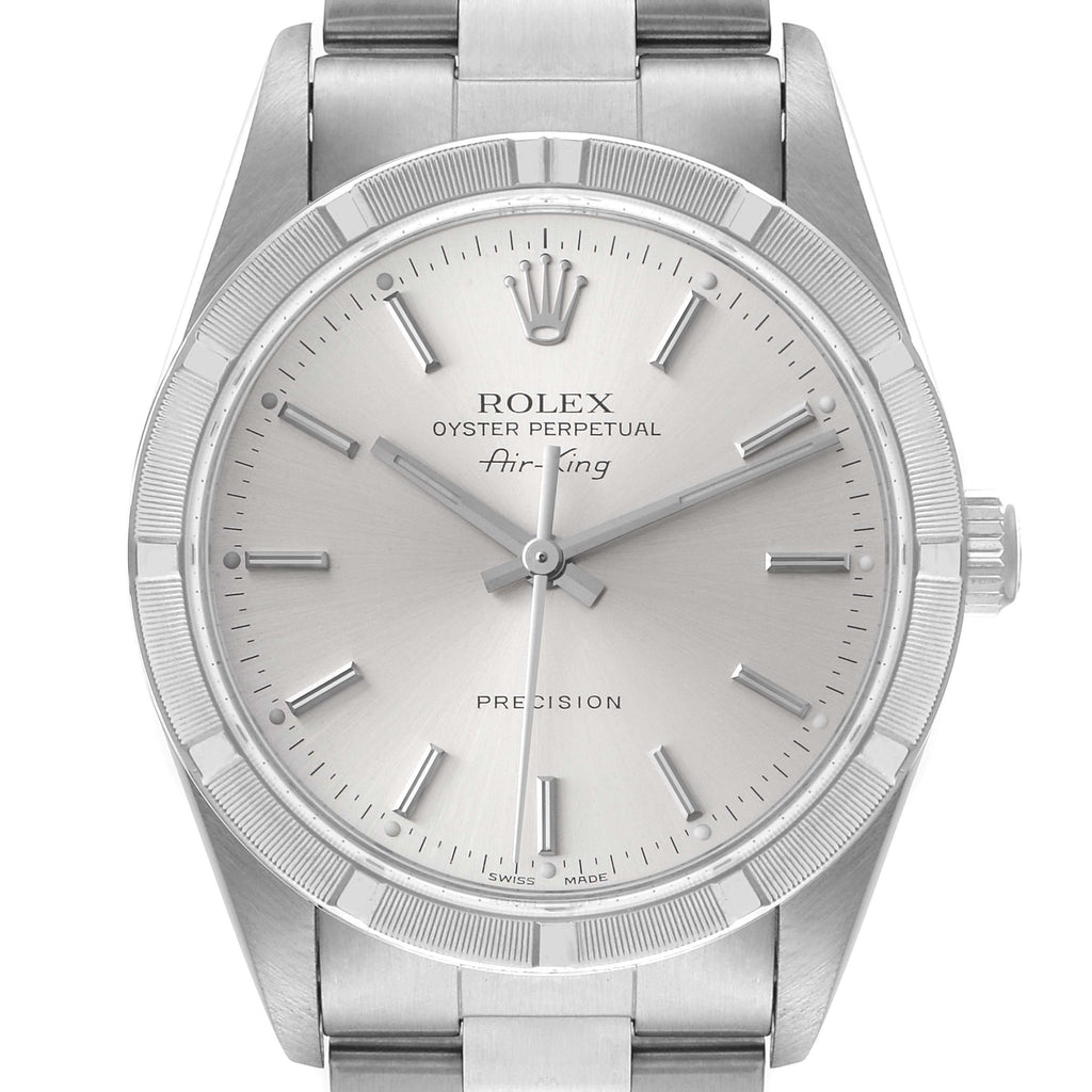 Rolex Air King Silver Dial 34mm Oyster Bracelet Steel Mens Watch 14010 Papers