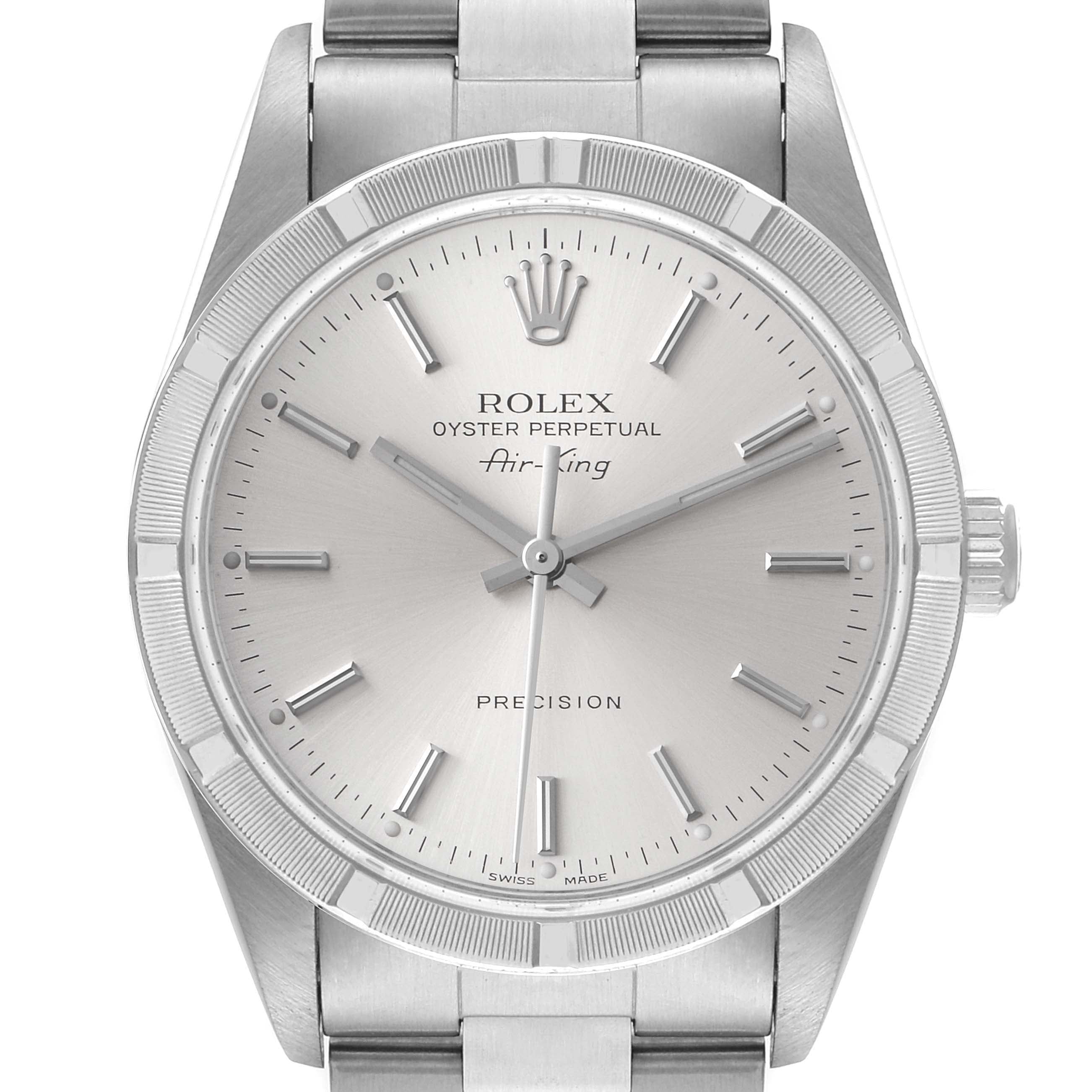 Rolex Air King Silver Dial 34mm Oyster Bracelet Steel Mens Watch 14010 Papers