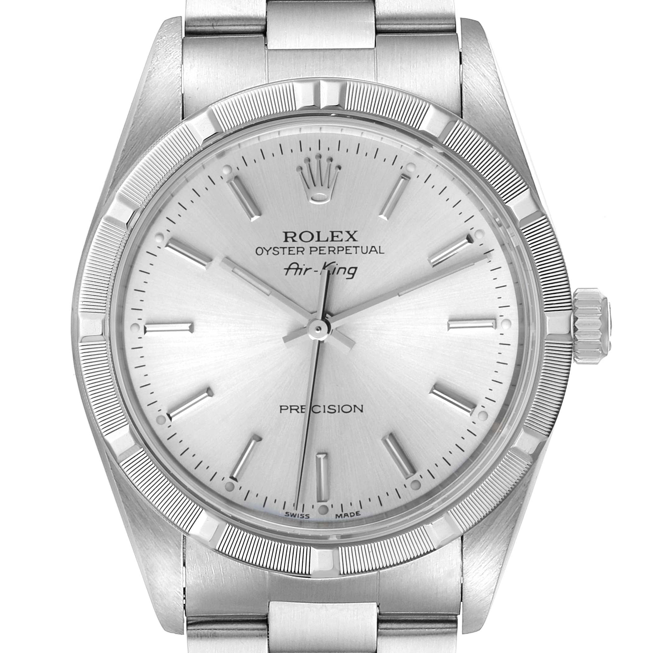 Rolex Air King Silver Dial 34mm Oyster Bracelet Steel Watch 14010 Box Papers