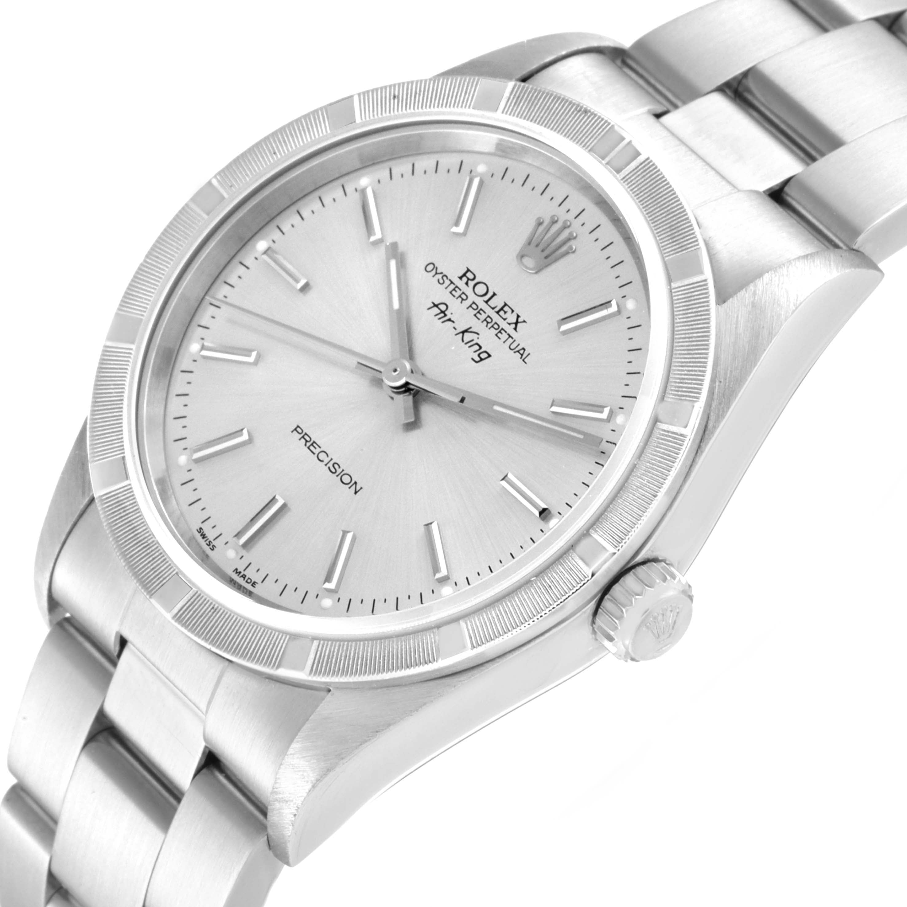 Rolex Air King Silver Dial 34mm Oyster Bracelet Steel Watch 14010 Box Papers