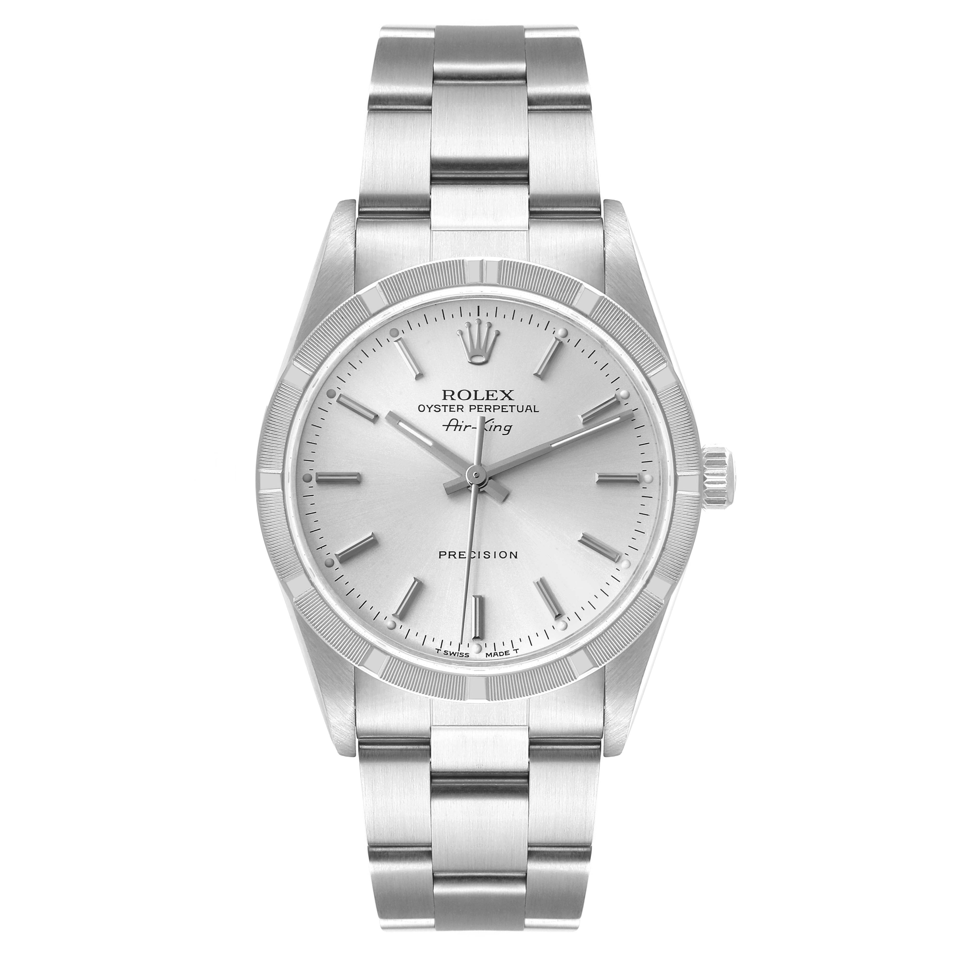 Rolex Air King Silver Dial 34mm Steel Mens Watch 14010 Box Papers