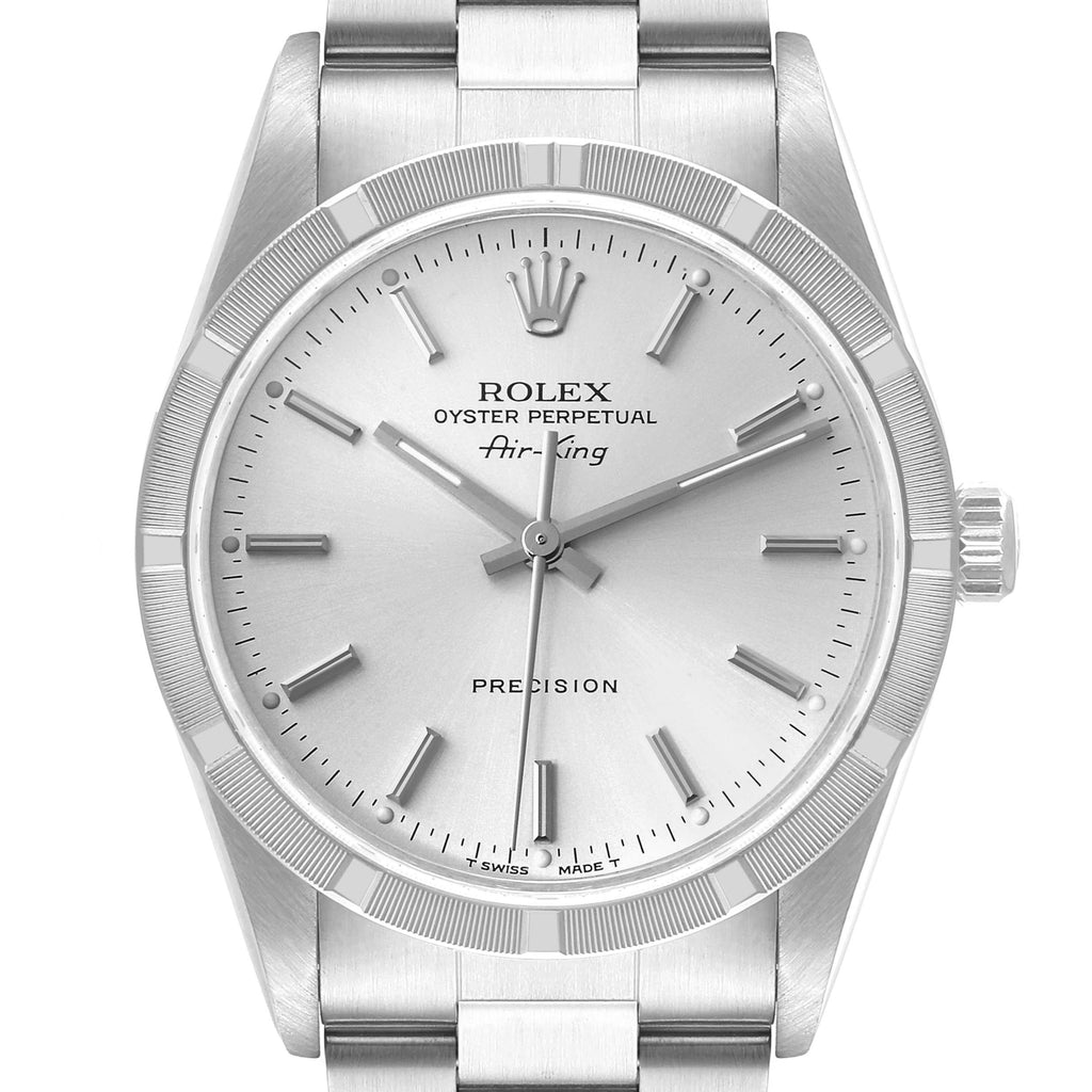 Rolex Air King Silver Dial 34mm Steel Mens Watch 14010 Box Papers