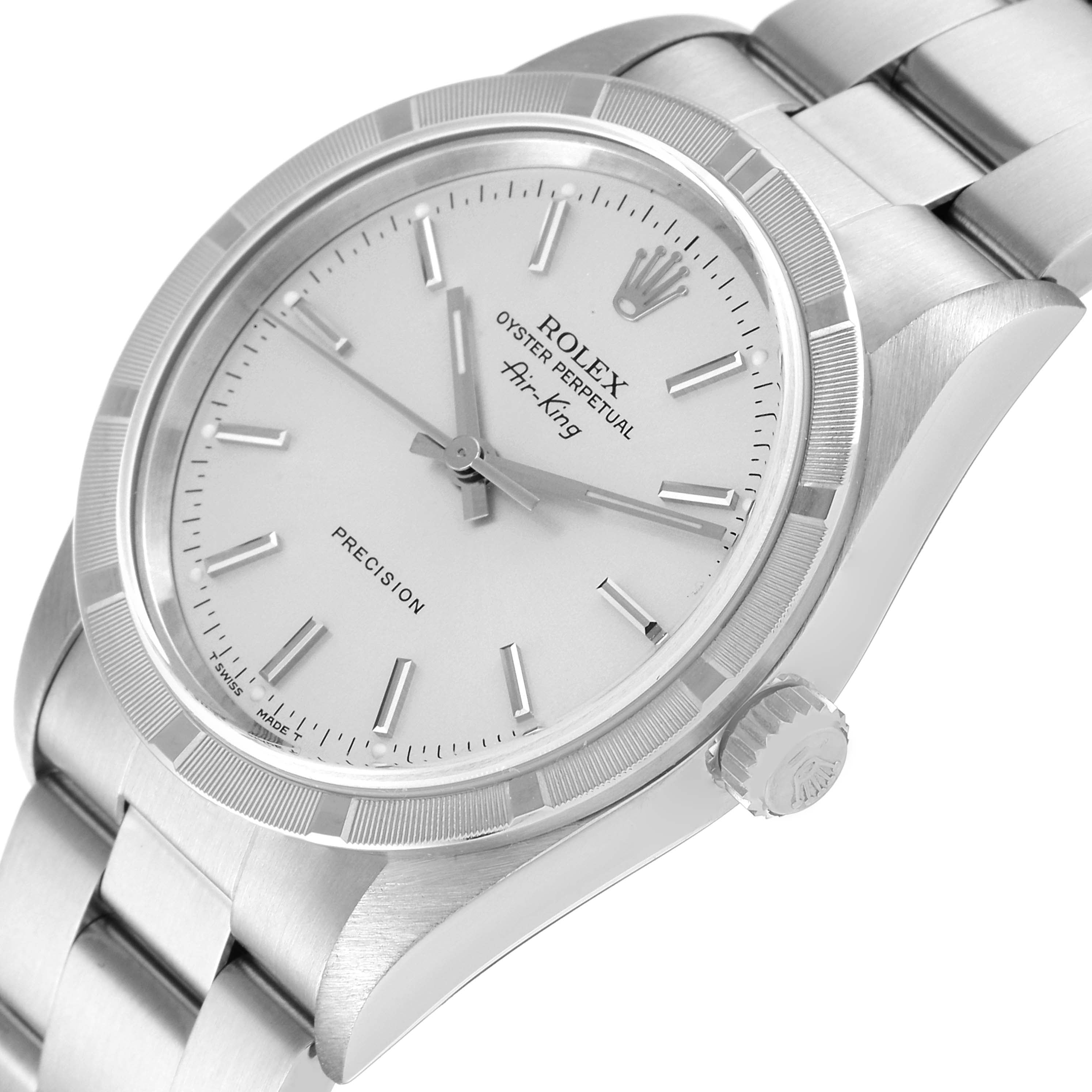 Rolex Air King Silver Dial 34mm Steel Mens Watch 14010 Box Papers