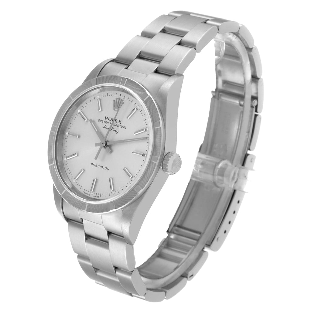 Rolex Air King Silver Dial Engine Turned Bezel Steel Mens Watch 14010