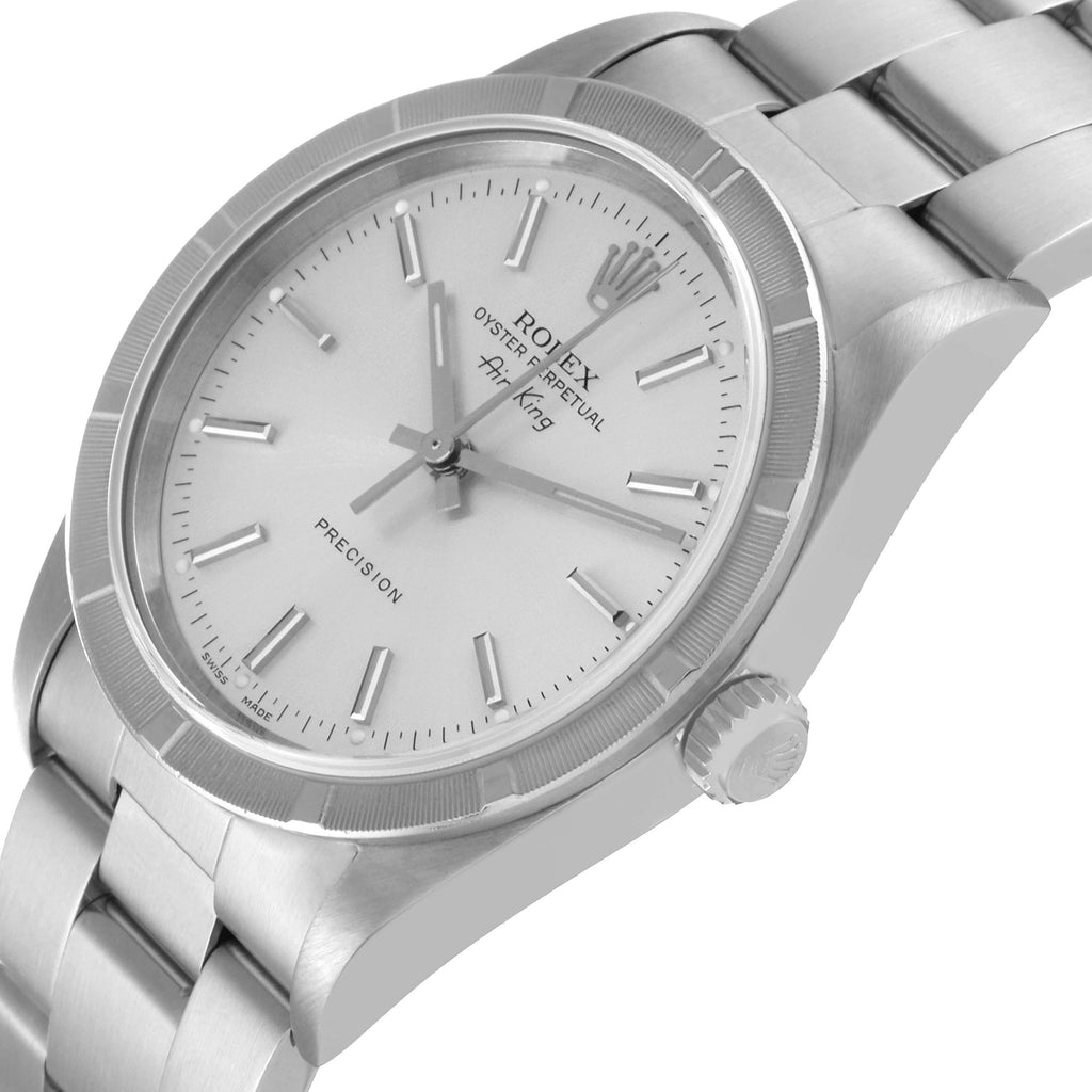 Rolex Air King Silver Dial Engine Turned Bezel Steel Mens Watch 14010
