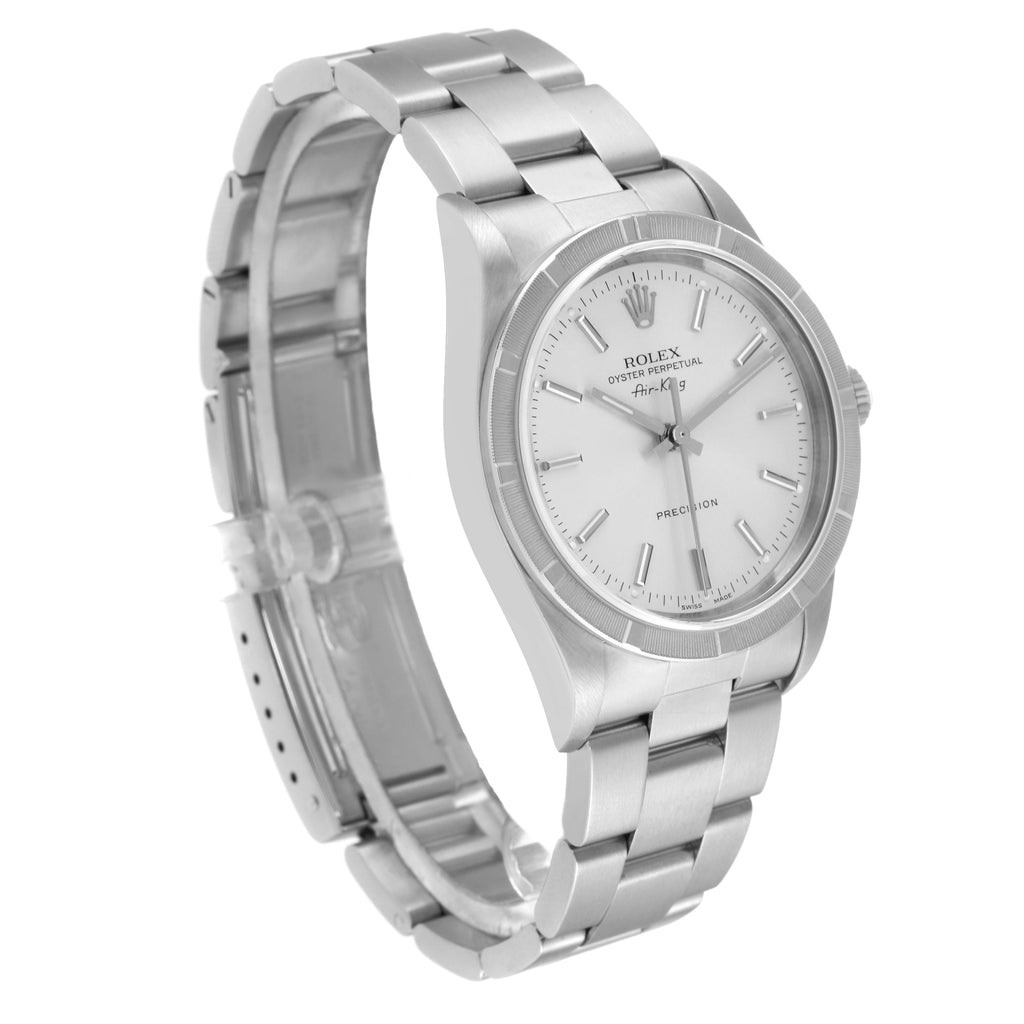 Rolex Air King Silver Dial Engine Turned Bezel Steel Mens Watch 14010