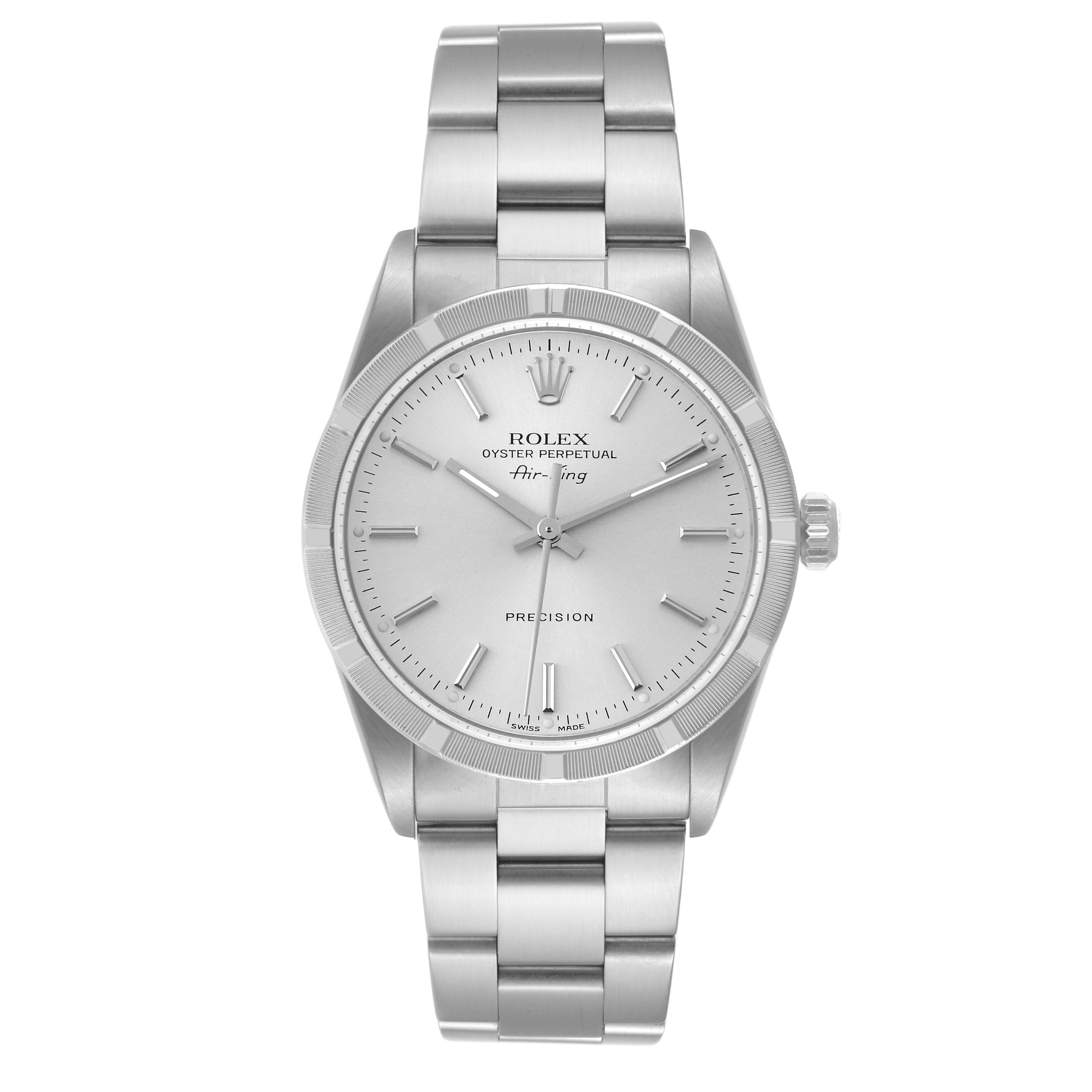 Rolex Air King Silver Dial Steel Mens Watch 14010 Box Papers