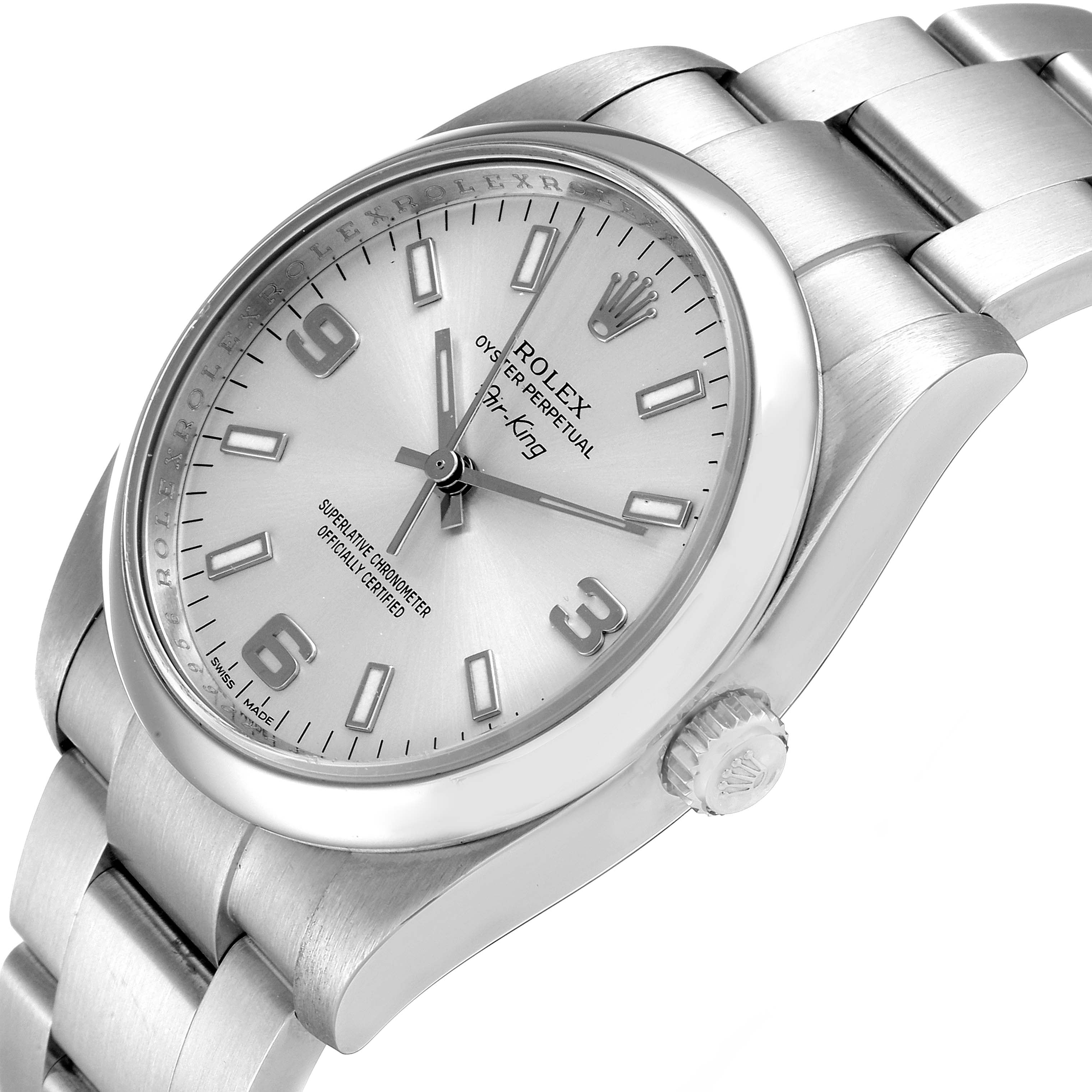 Rolex Air King Silver Dial Steel Mens Watch 114200 Box Card