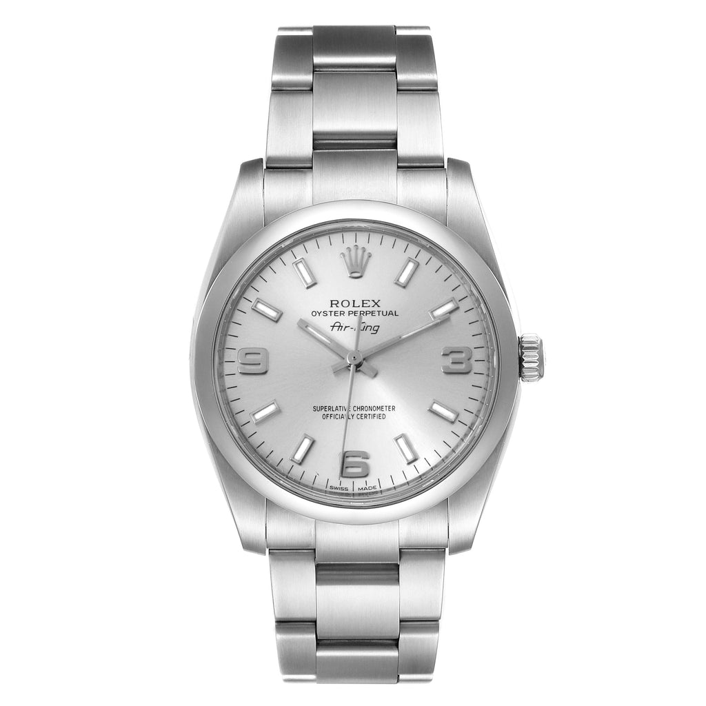Rolex Air King Silver Dial Steel Mens Watch 114200 Box Card
