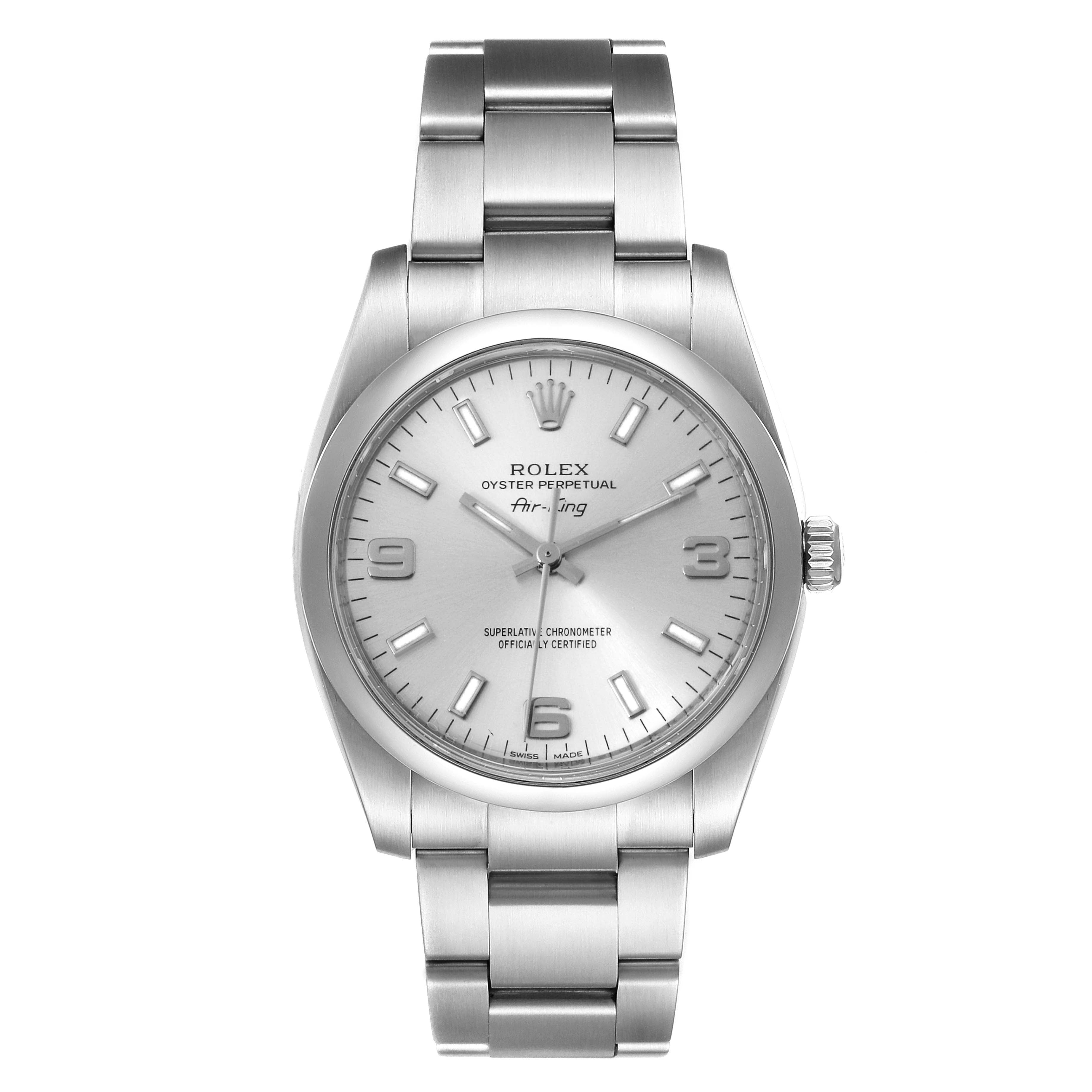 Rolex Air King Silver Dial Steel Mens Watch 114200 Box Card