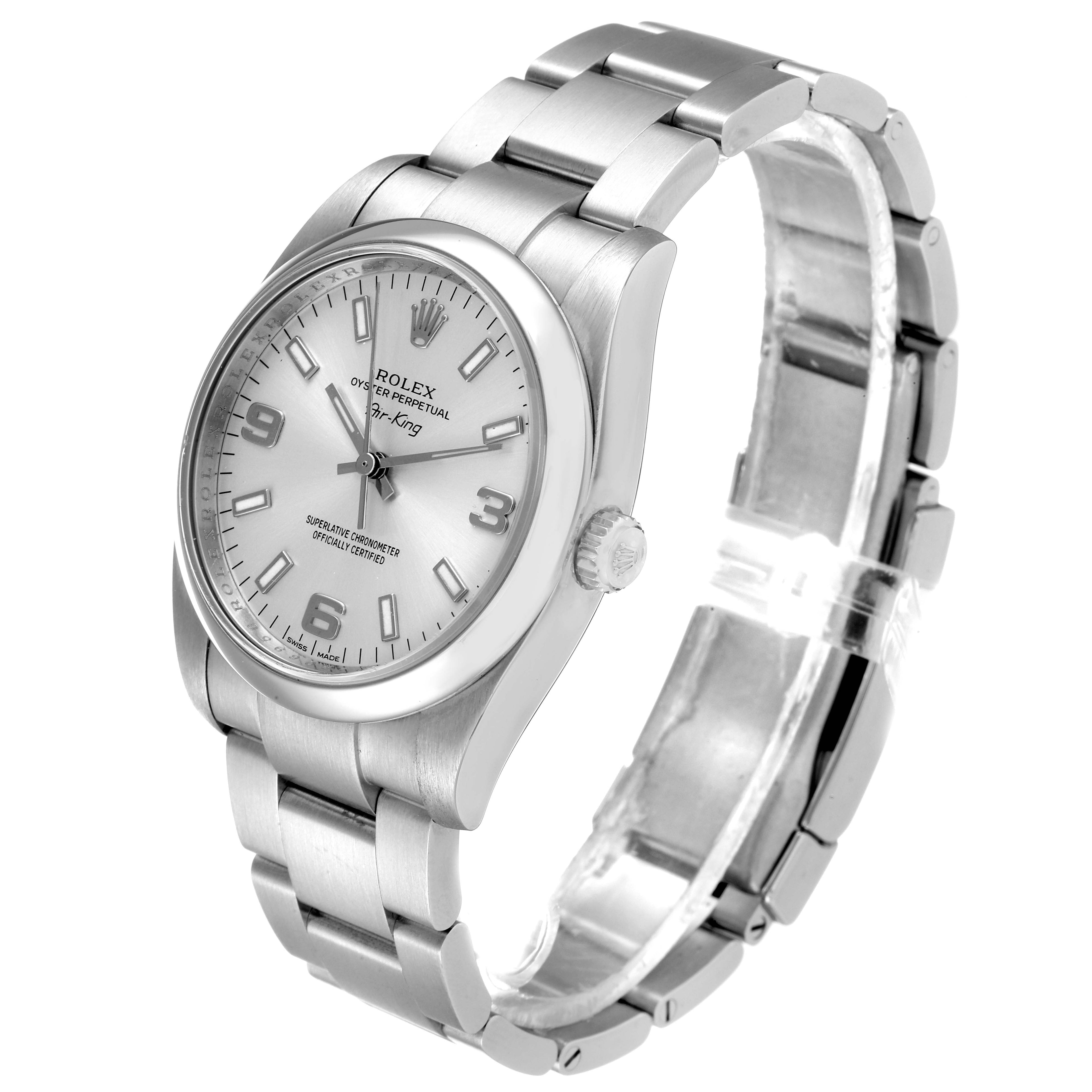 Rolex Air King Silver Dial Steel Mens Watch 114200 Box Card