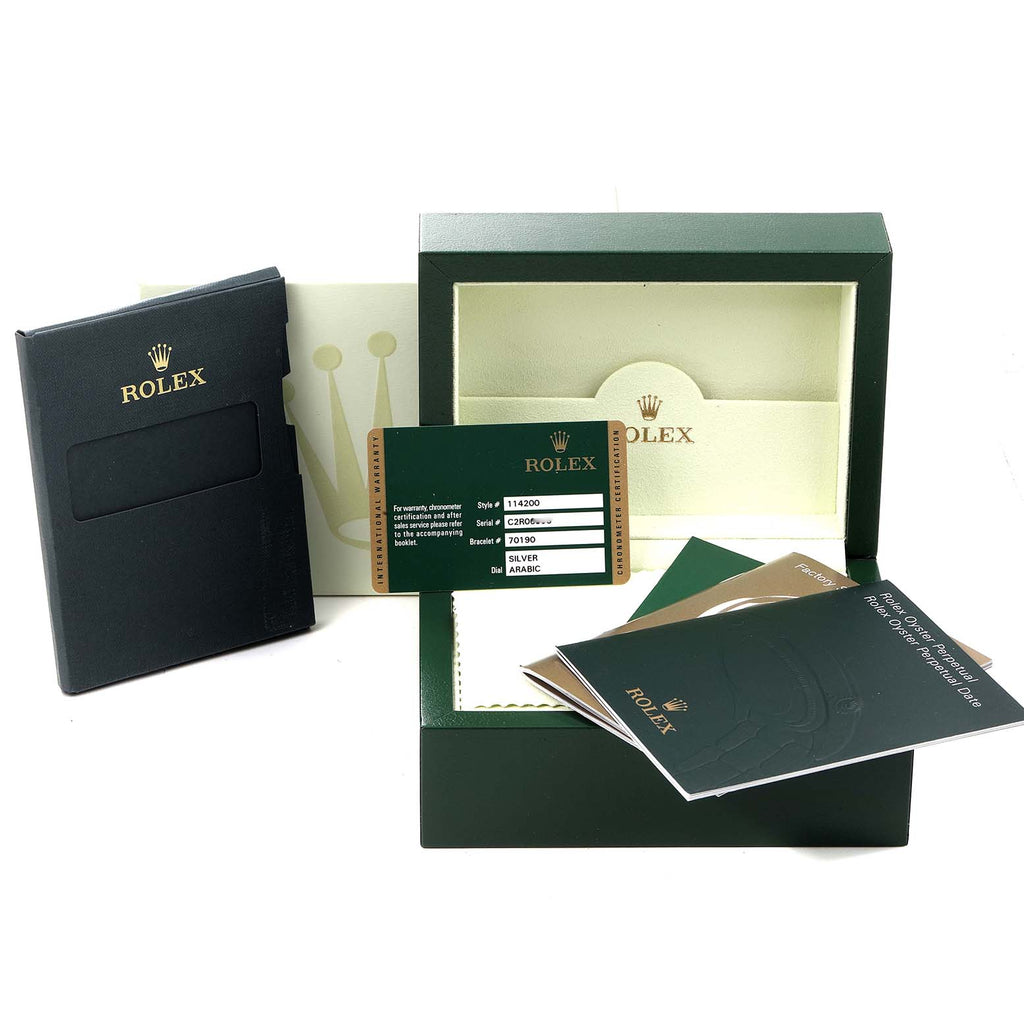Rolex Air King Silver Dial Steel Mens Watch 114200 Box Card