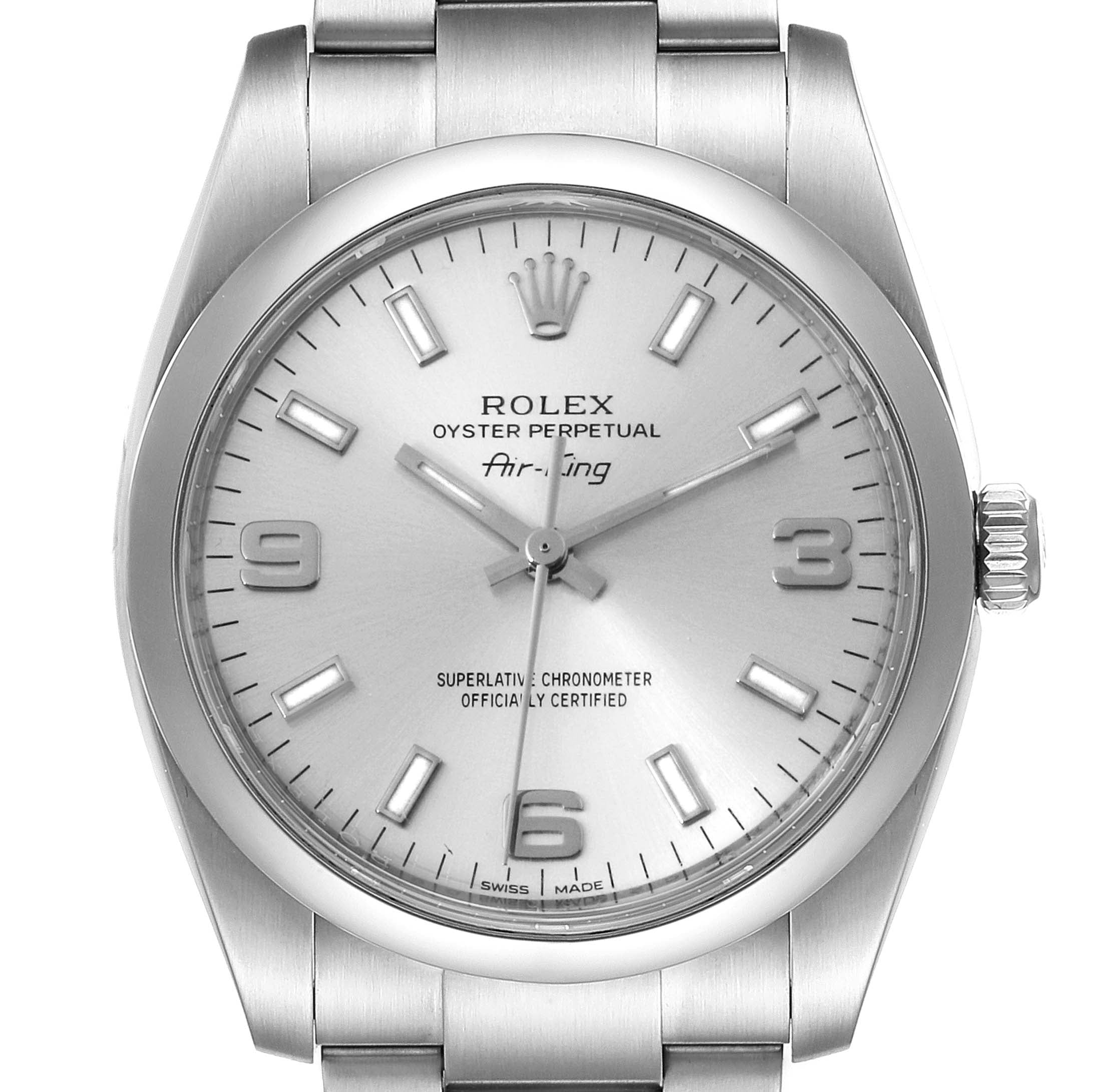 Rolex Air King Silver Dial Steel Mens Watch 114200 Box Card
