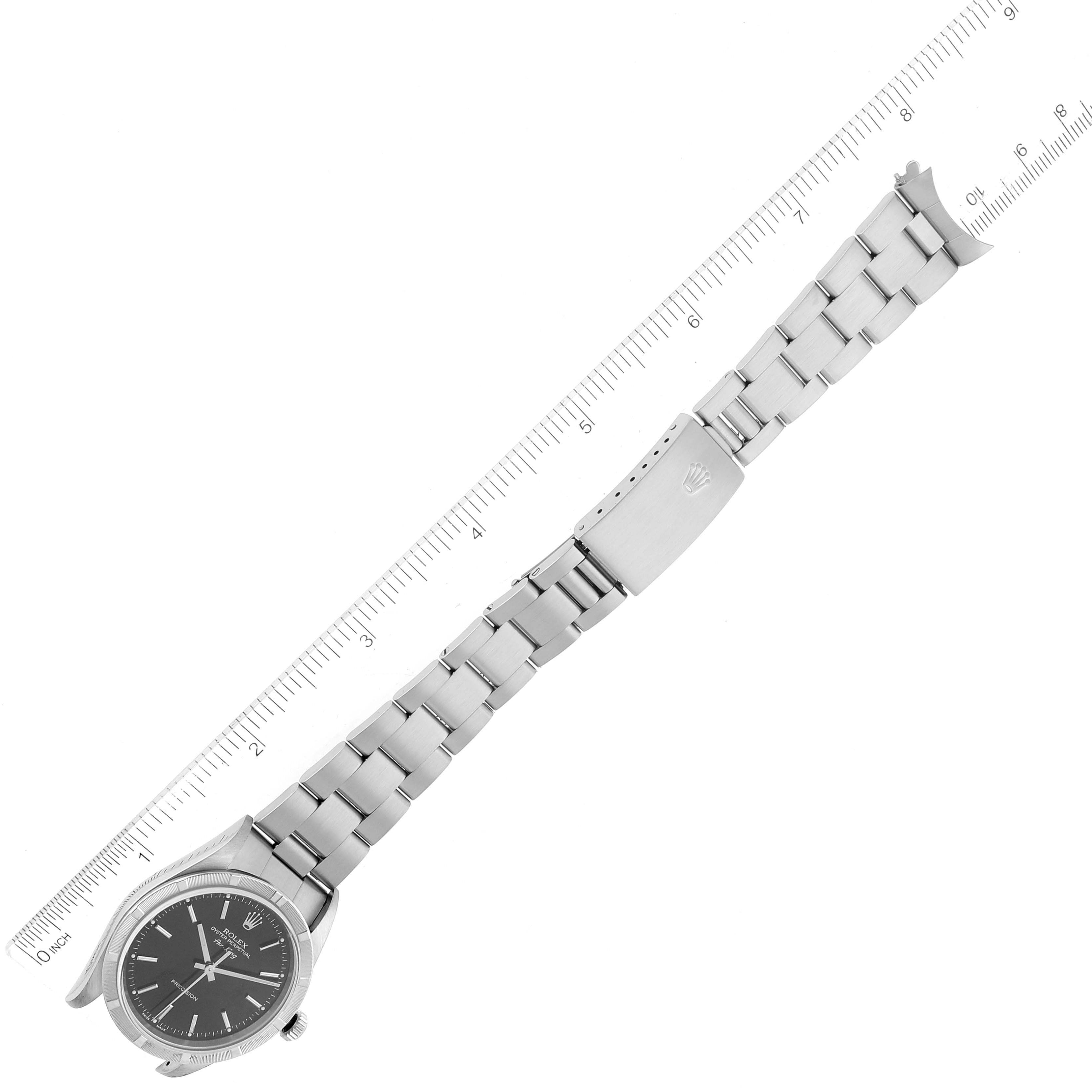 Rolex Air King Steel Engine Turned Bezel Black Dial Mens Watch 14010