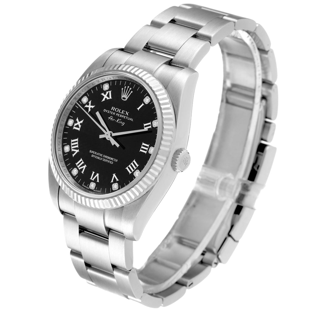 Rolex Air King Steel White Gold Black Diamond Dial Mens Watch 114234