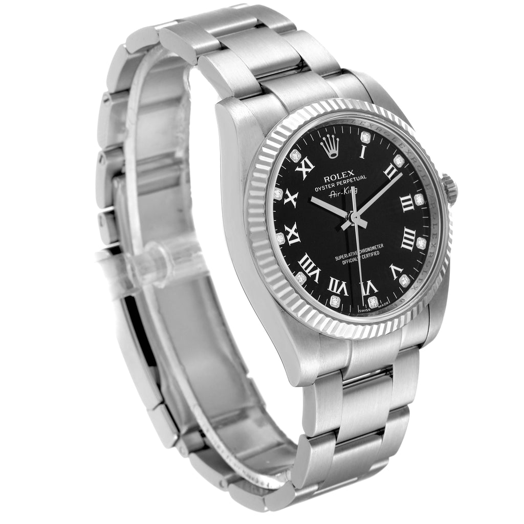 Rolex Air King Steel White Gold Black Diamond Dial Mens Watch 114234