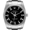 Rolex Air King Steel White Gold Black Diamond Dial Mens Watch 114234