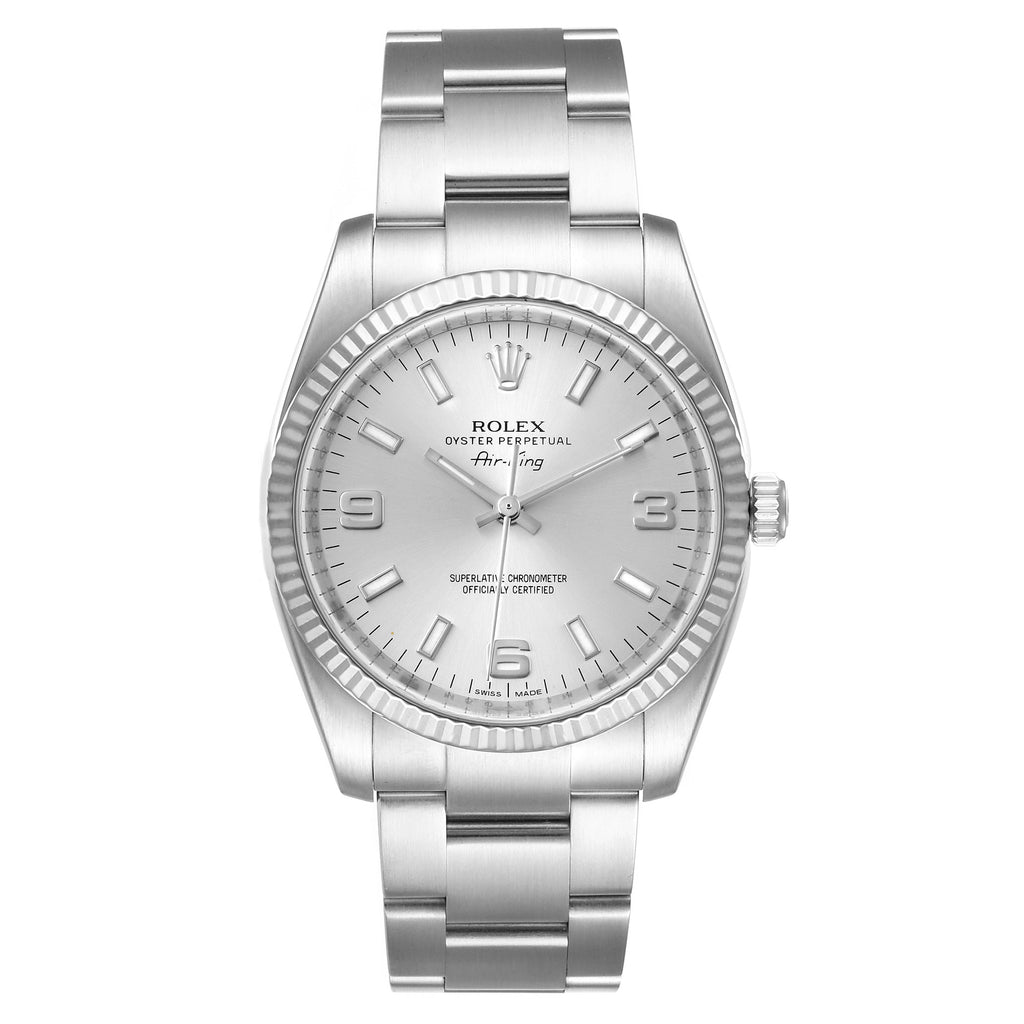 Rolex Air King Steel White Gold Fluted Bezel Mens Watch 114234
