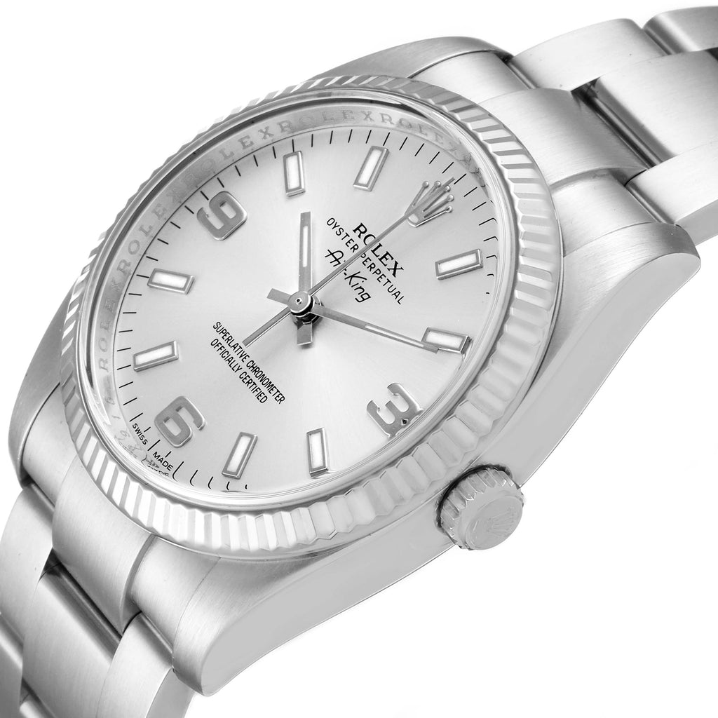Rolex Air King Steel White Gold Fluted Bezel Mens Watch 114234