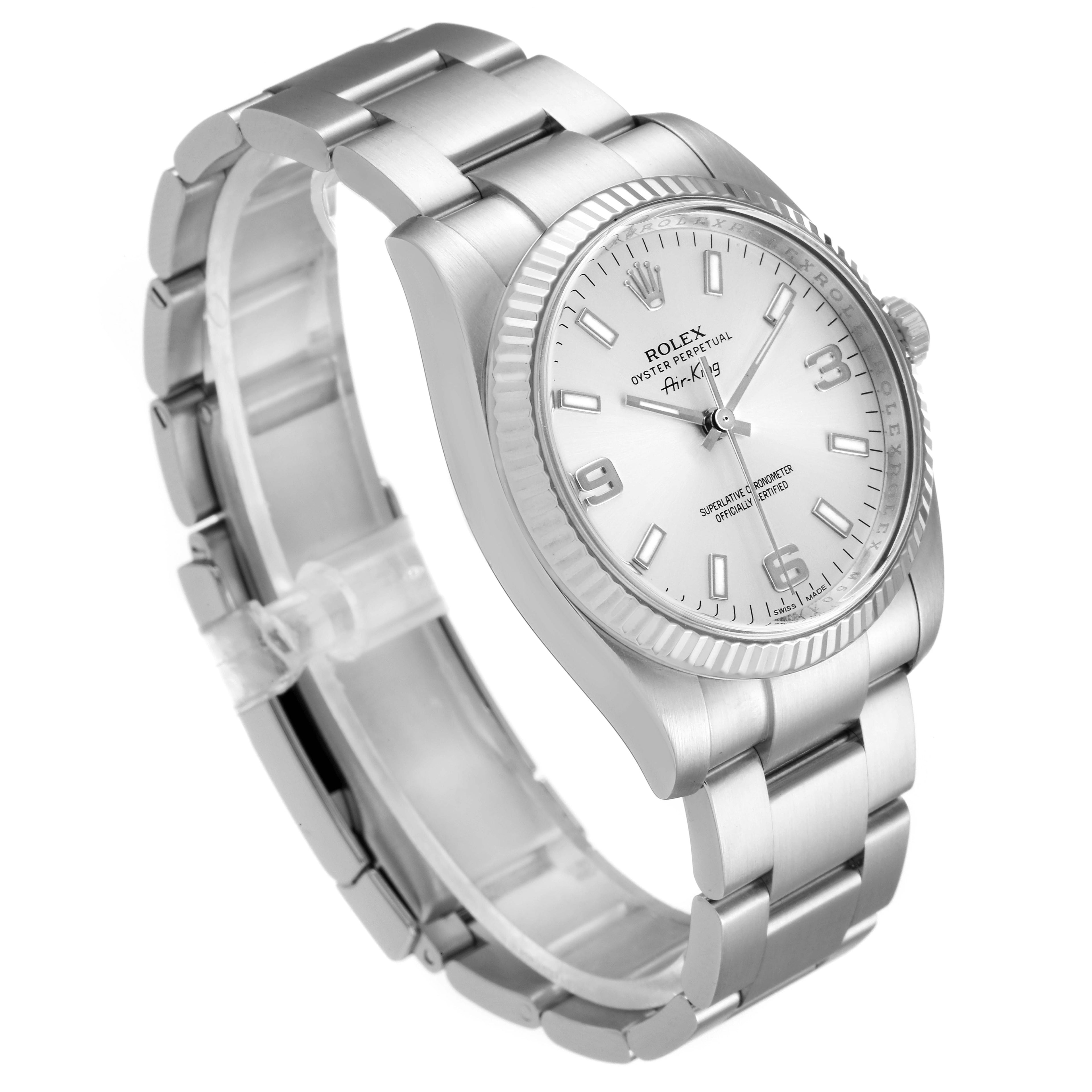 Rolex Air King Steel White Gold Fluted Bezel Mens Watch 114234